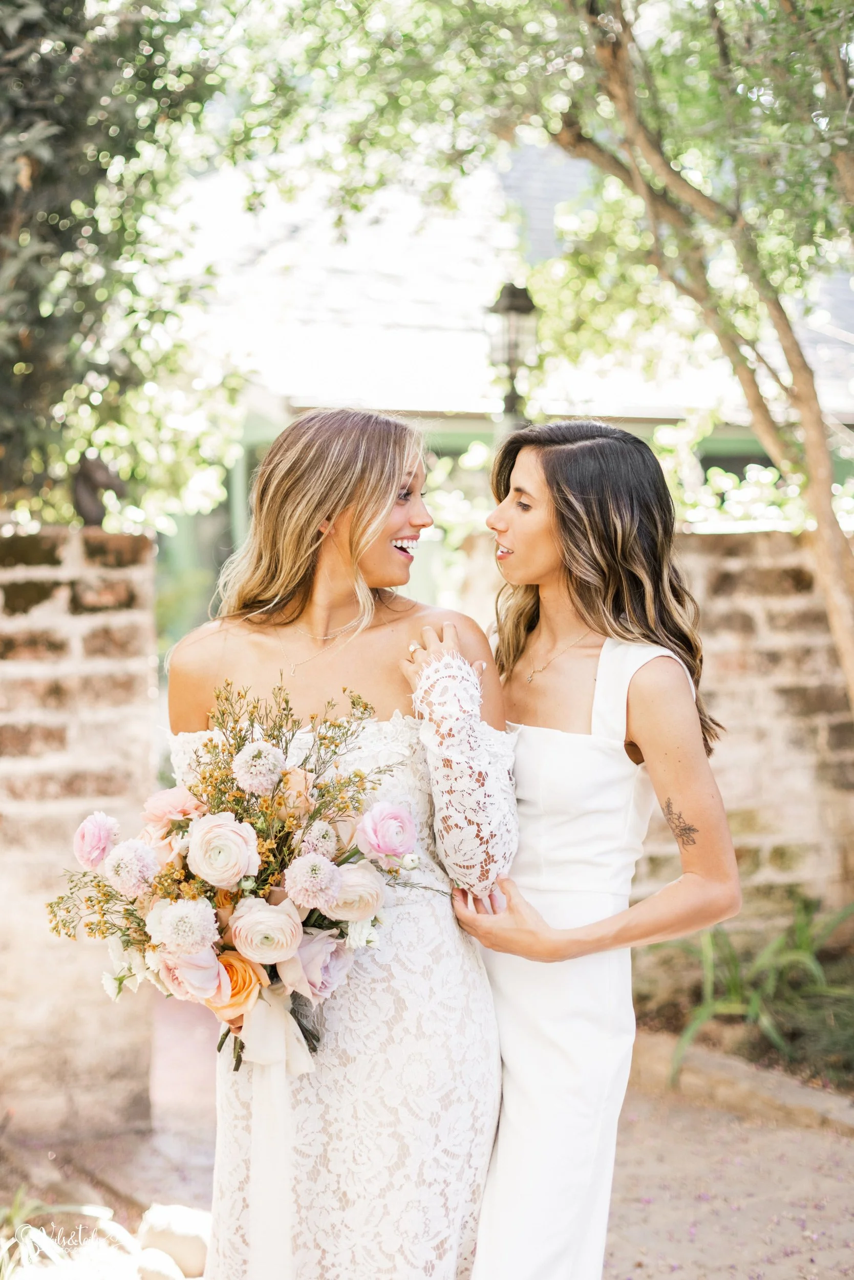 LGBTQ+ wedding; bridal portraits in the garden, Lieff Ranch venue details, wedding in Santa Ynez, Veils &amp; Tails Photography