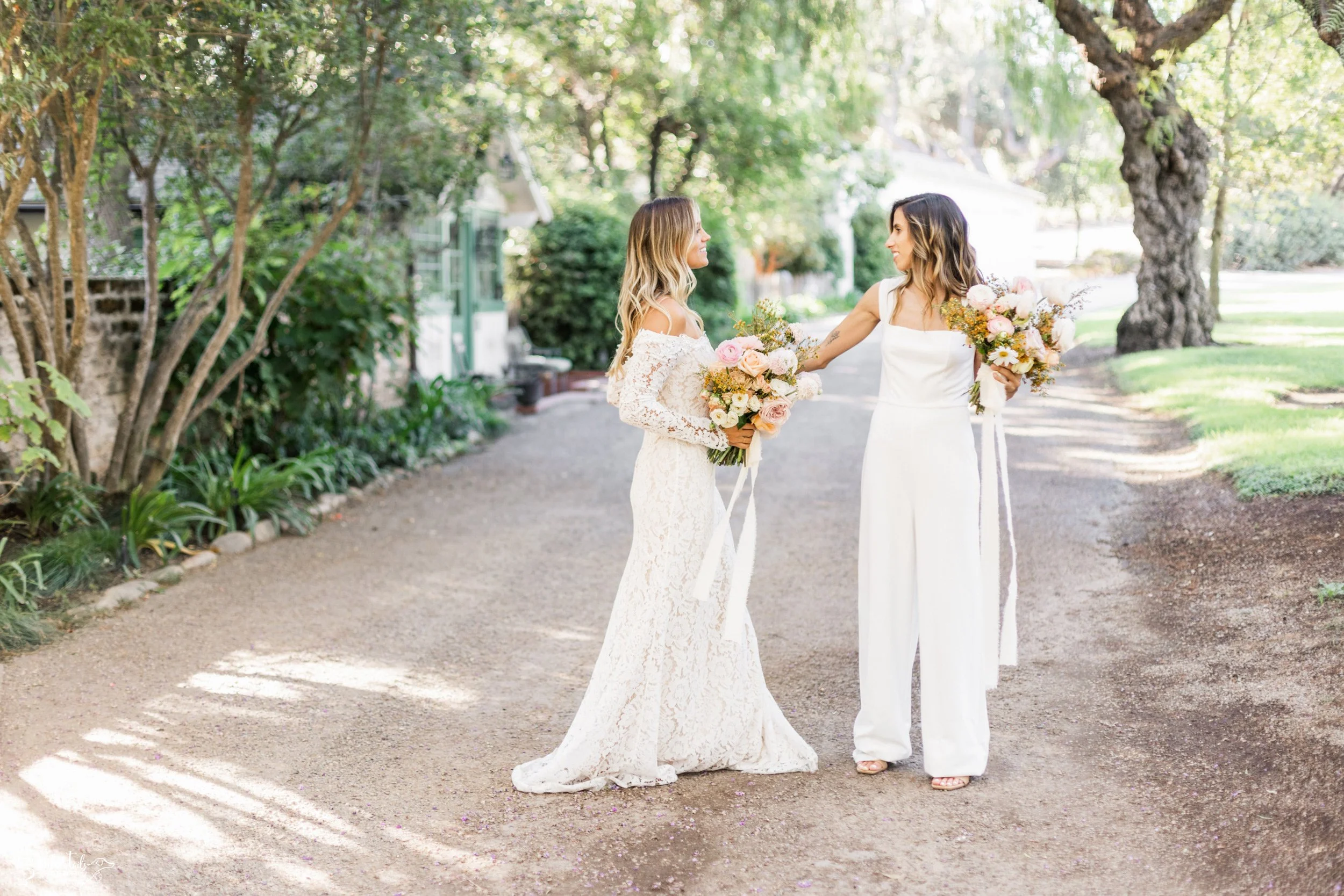 LGBTQ+ wedding; bridal portraits in the garden, Lieff Ranch venue details, wedding in Santa Ynez, Veils &amp; Tails Photography