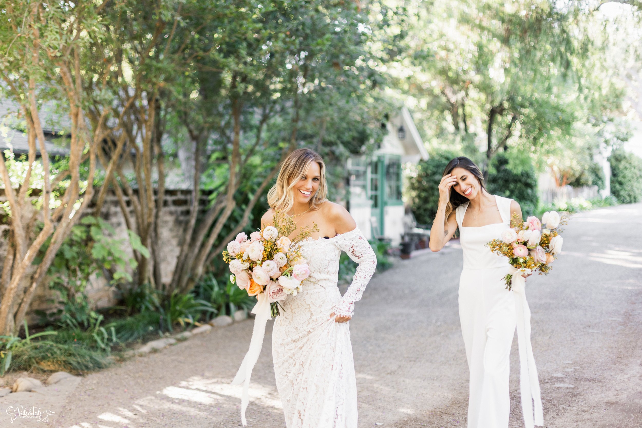 LGBTQ+ wedding; bridal portraits in the garden, Lieff Ranch venue details, wedding in Santa Ynez, Veils &amp; Tails Photography