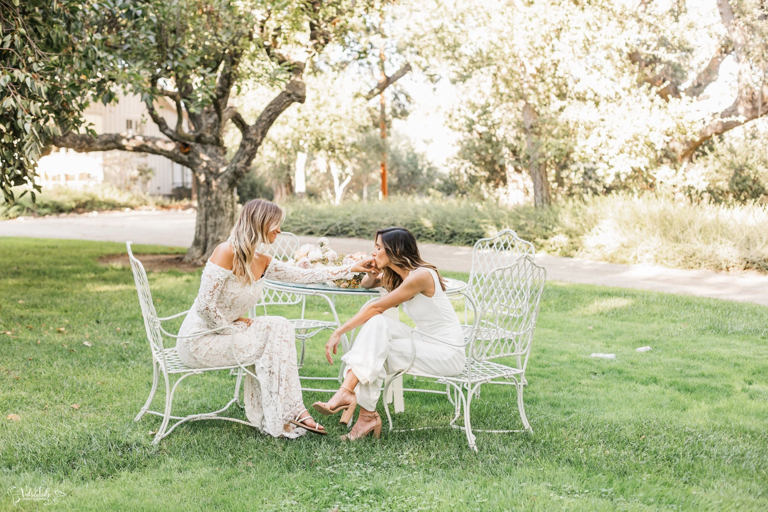 LGBTQ+ wedding; bridal portraits in the garden, Lieff Ranch venue details, wedding in Santa Ynez, Veils &amp; Tails Photography