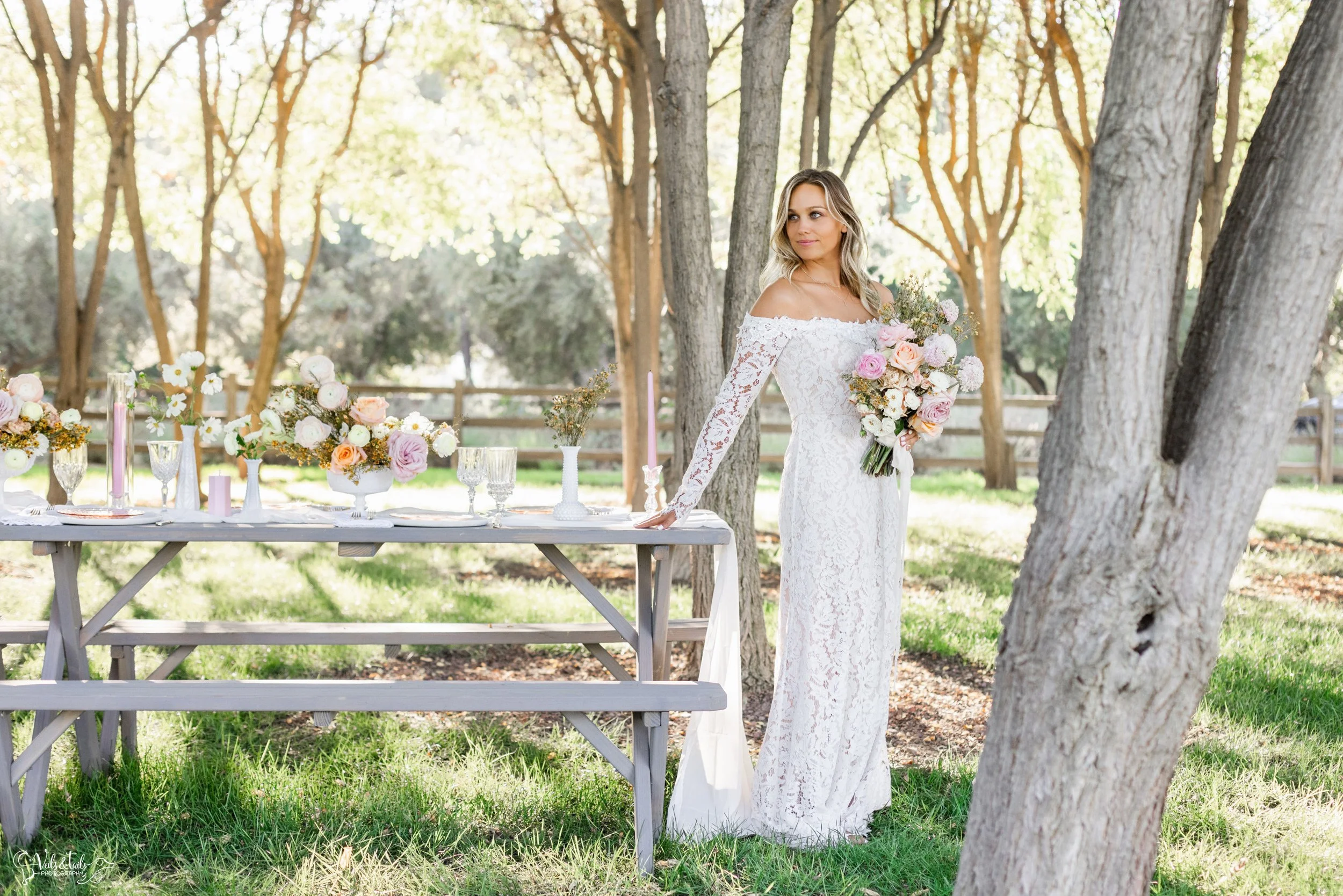 picnic wedding bridal portraits, Lieff Ranch venue details, wedding in Santa Ynez, Veils &amp; Tails Photography