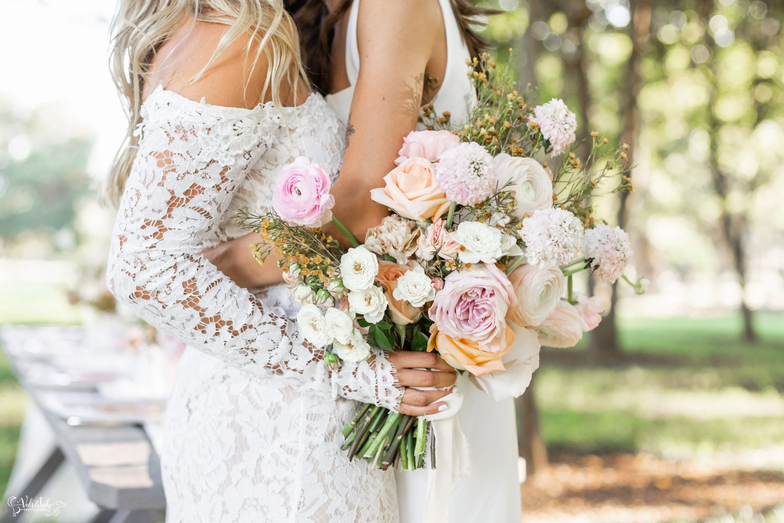 LGBTQ+ wedding photography; picnic dinner setting bridal portraits, Lieff Ranch in Santa Ynez, Veils &amp; Tails Photography