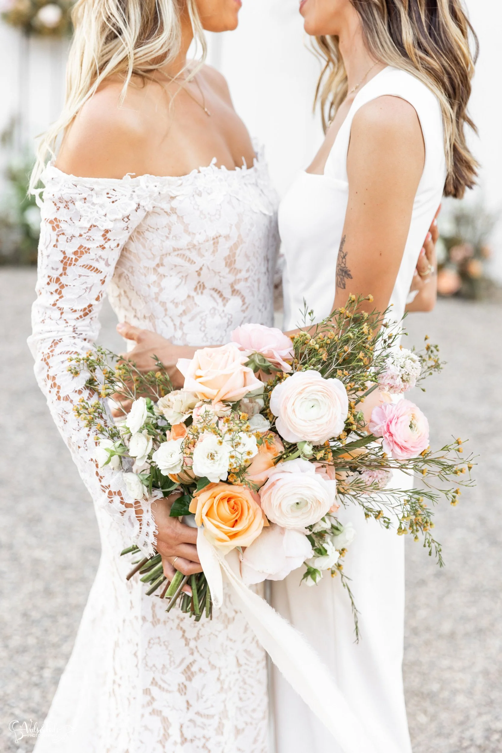 LGBTQ+ wedding photography; white barn ceremony at Lieff Ranch in Santa Ynez, Veils &amp; Tails Photography