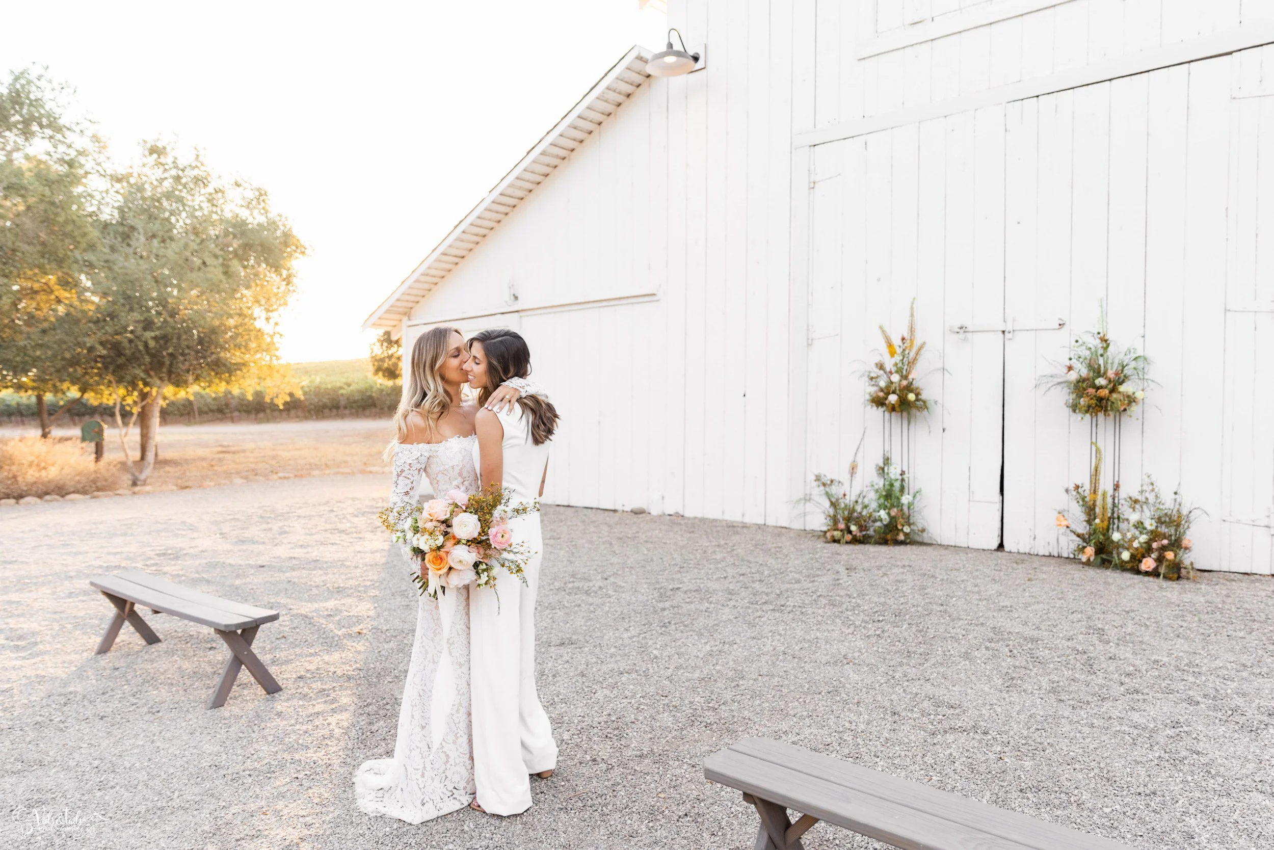 LGBTQ+ wedding photography; white barn ceremony at Lieff Ranch in Santa Ynez, Veils &amp; Tails Photography