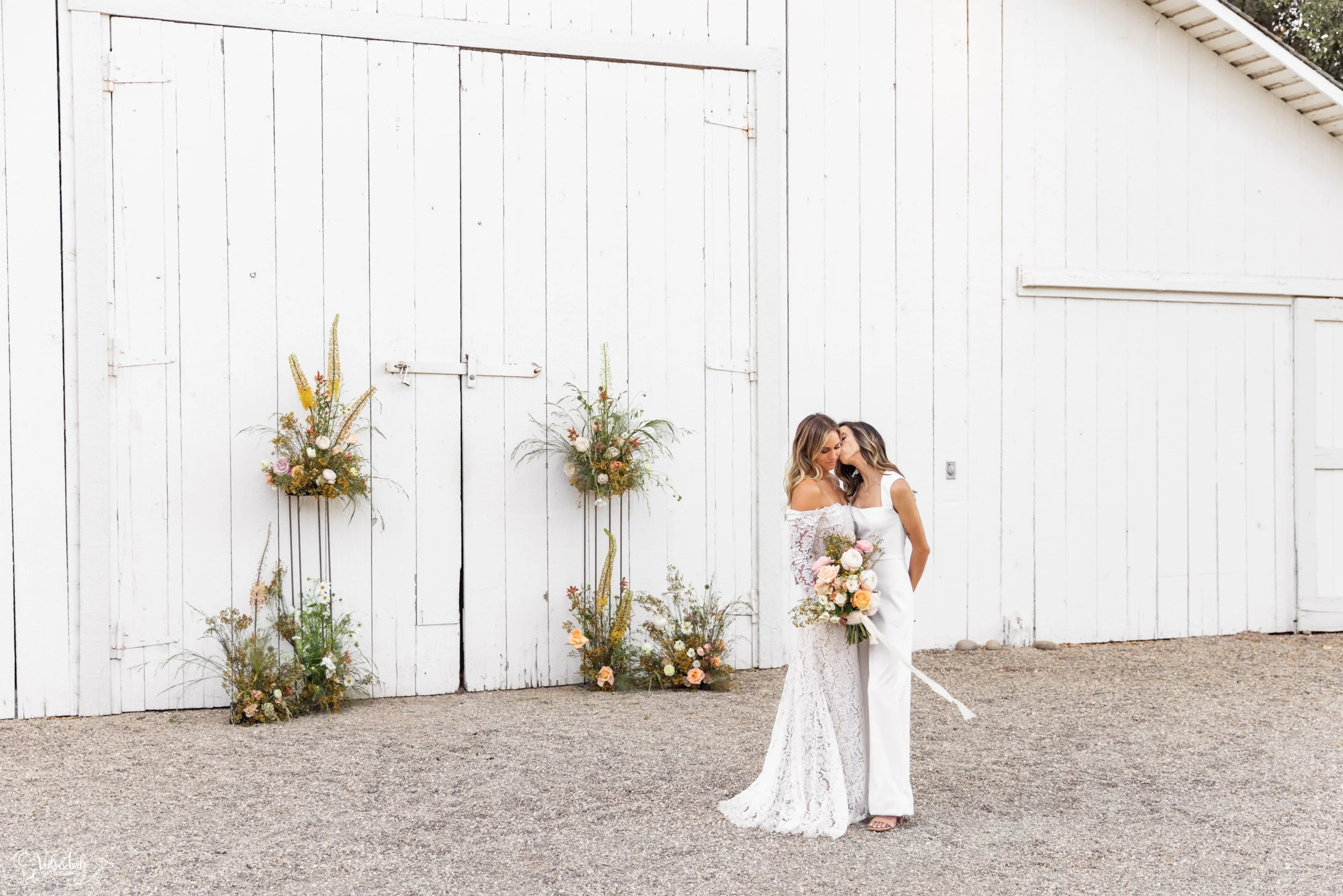 LGBTQ+ wedding photography; white barn ceremony at Lieff Ranch in Santa Ynez, Veils &amp; Tails Photography