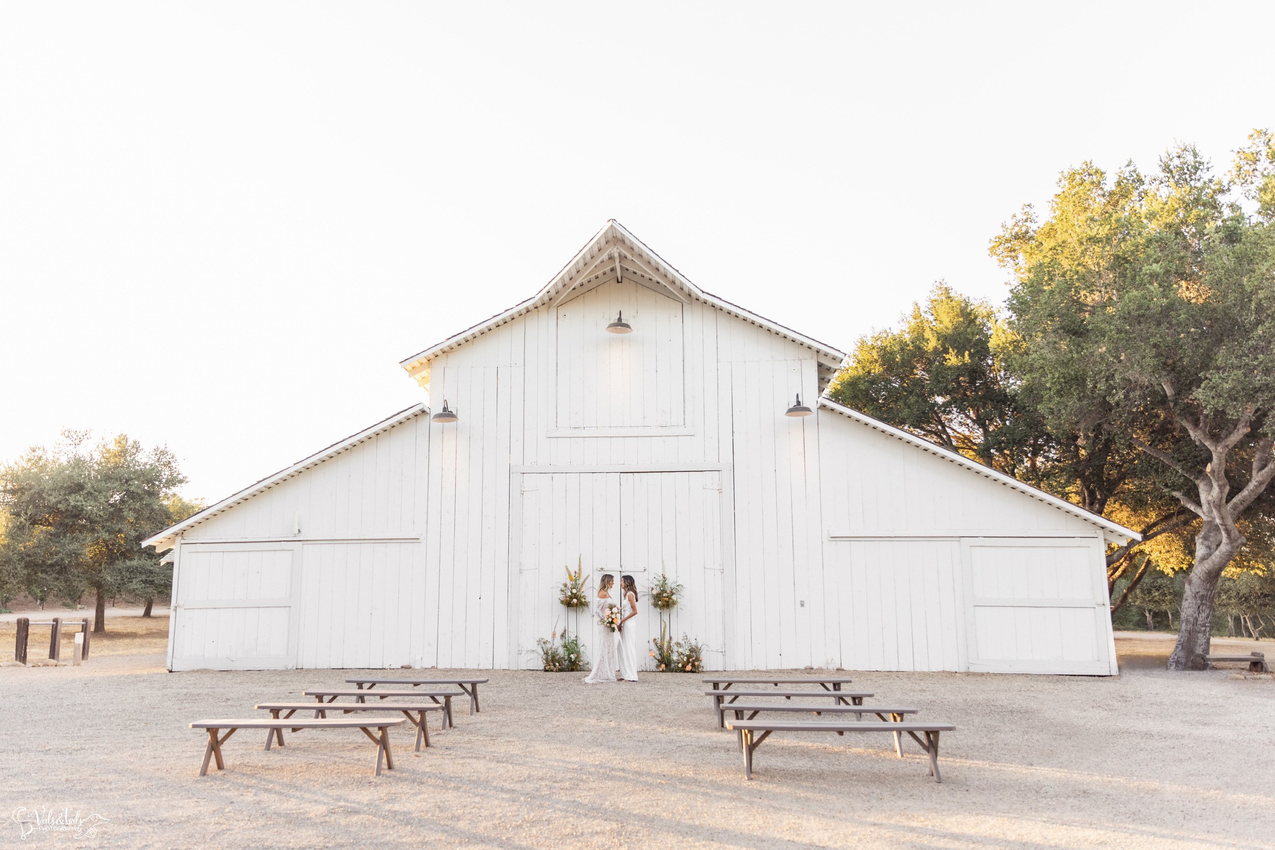 LGBTQ+ wedding photography; white barn ceremony at Lieff Ranch in Santa Ynez, Veils &amp; Tails Photography