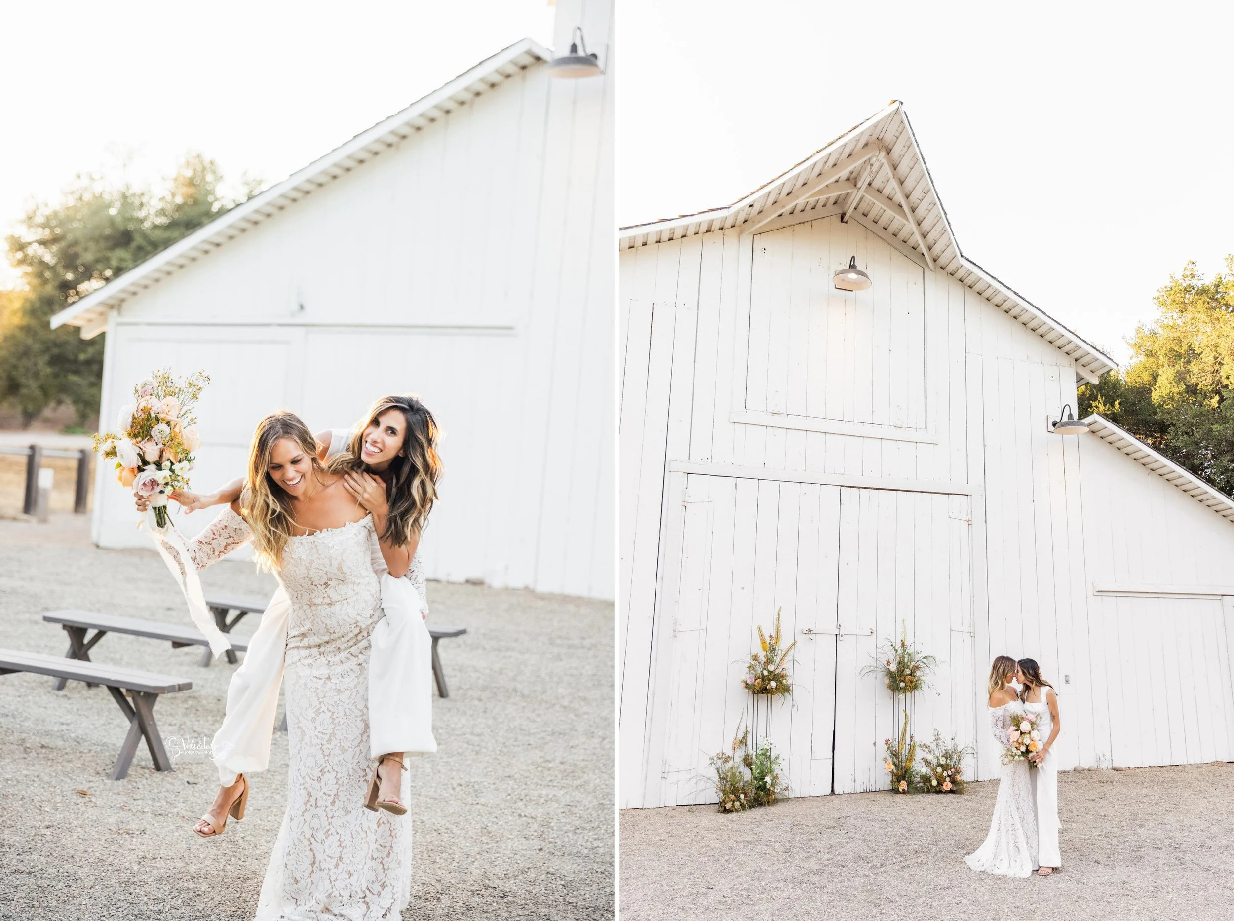 LGBTQ+ wedding photography; white barn ceremony at Lieff Ranch in Santa Ynez, Veils &amp; Tails Photography