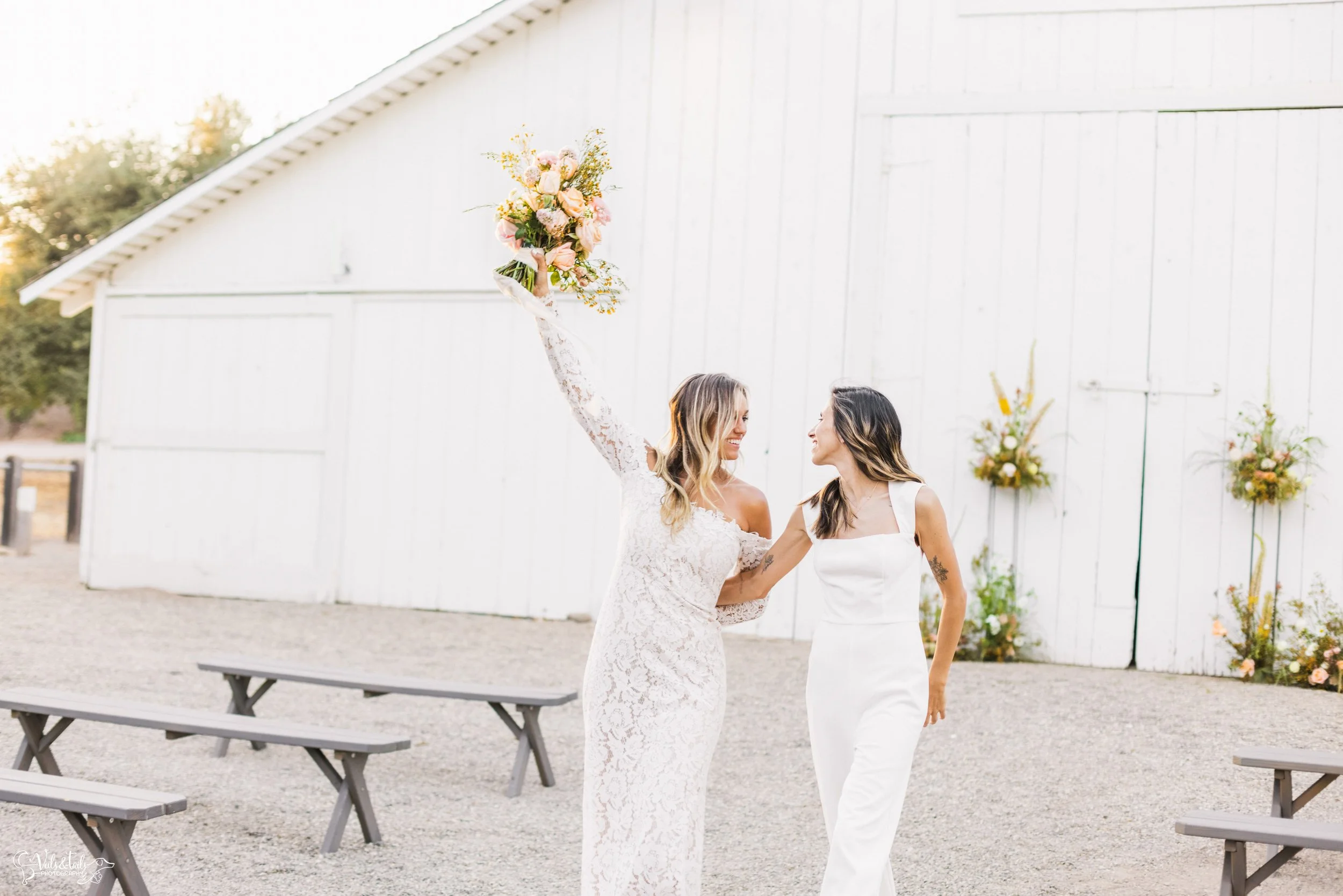 LGBTQ+ wedding photography; white barn ceremony at Lieff Ranch in Santa Ynez, Veils &amp; Tails Photography