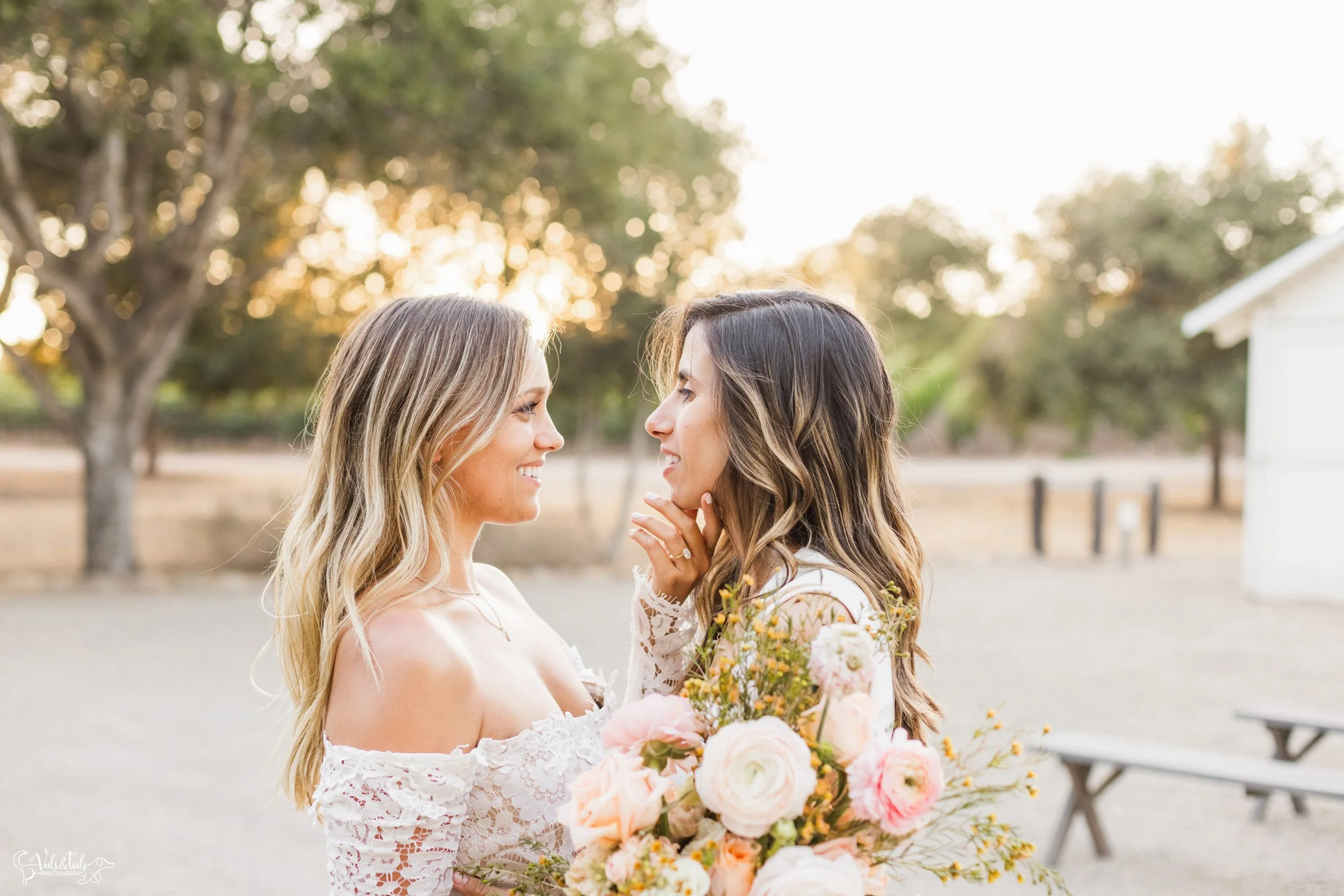 LGBTQ+ wedding photography; white barn, bridal portraits at Lieff Ranch in Santa Ynez, Veils &amp; Tails Photography