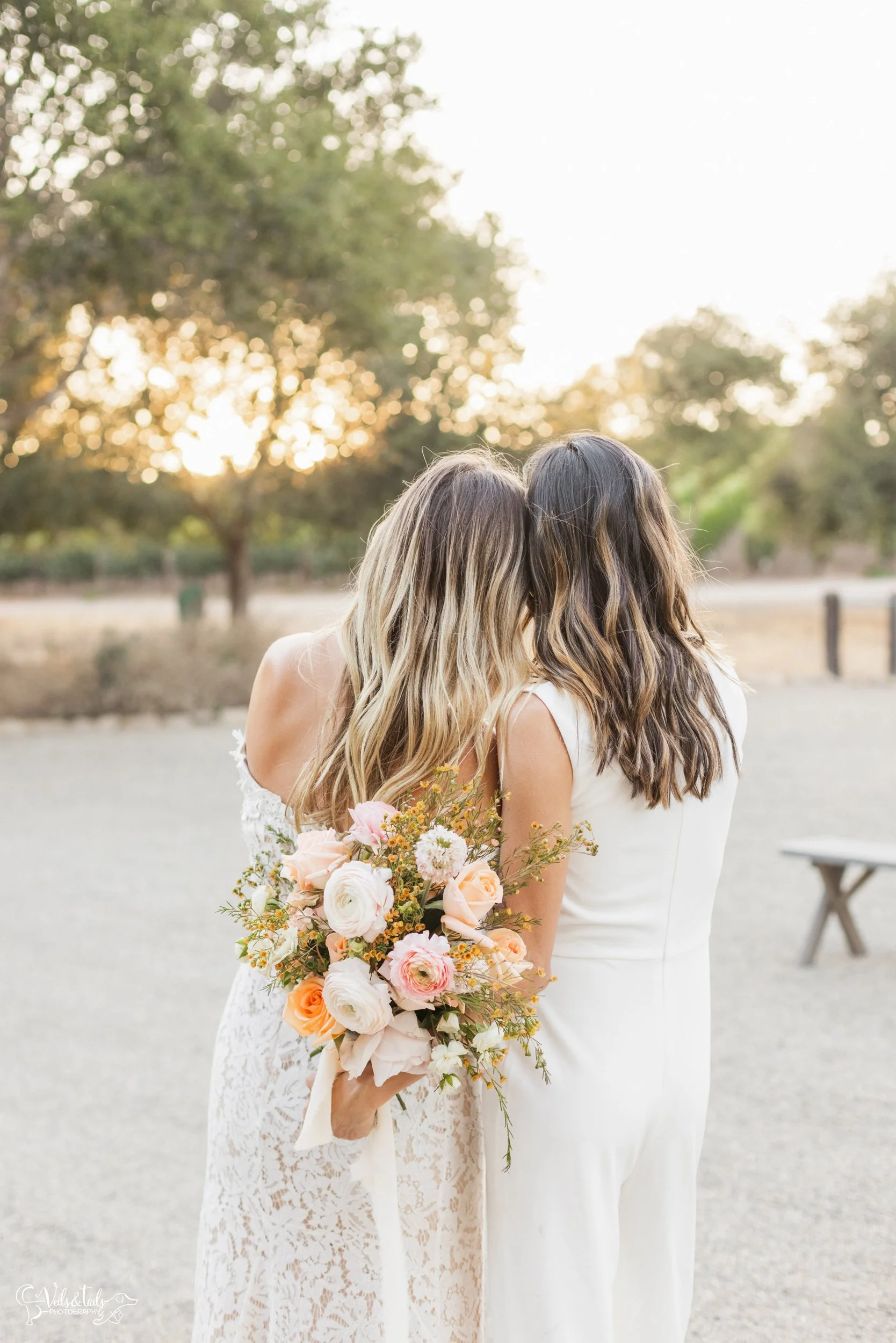 LGBTQ+ wedding photography; white barn, bridal portraits at Lieff Ranch in Santa Ynez, Veils &amp; Tails Photography