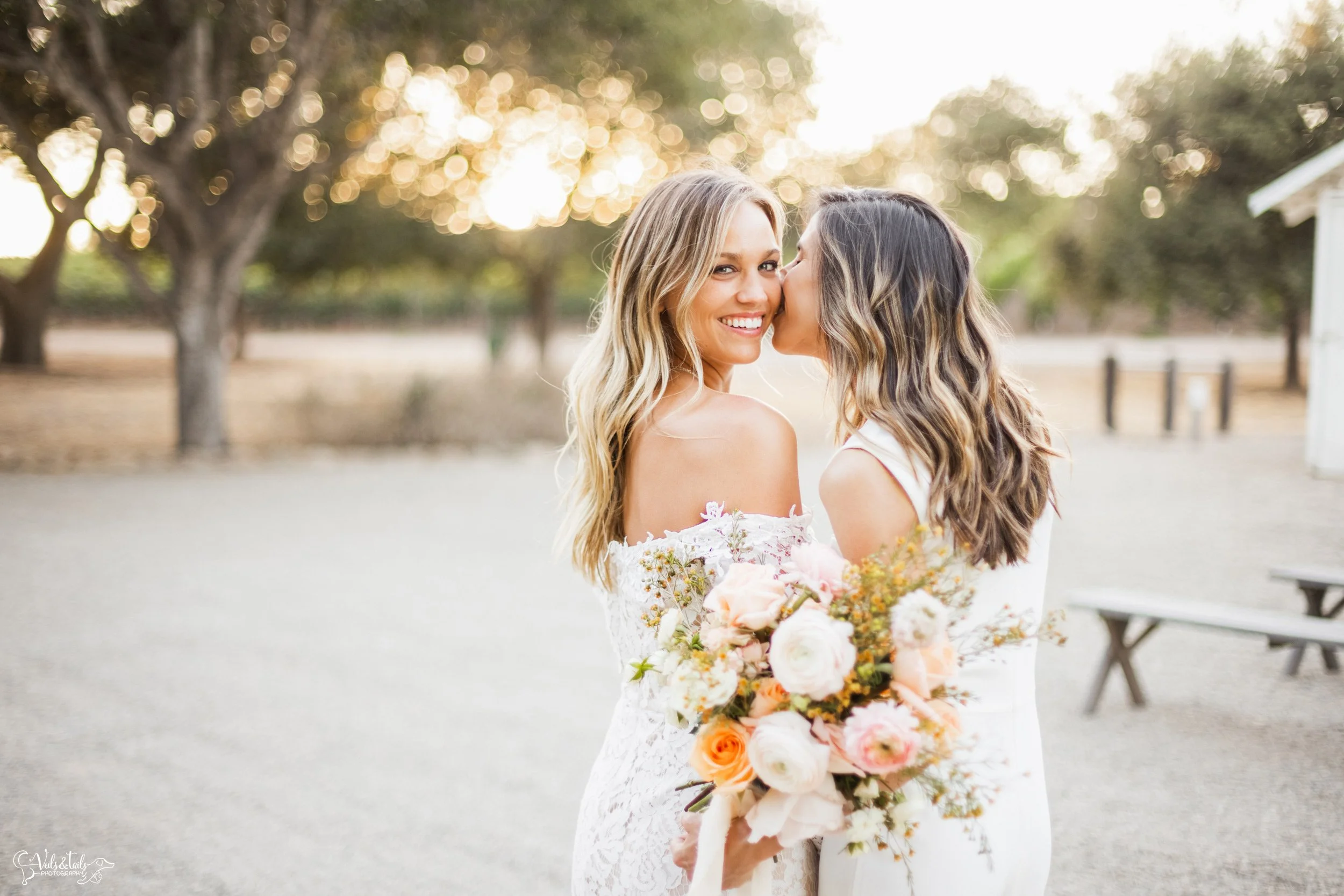 LGBTQ+ wedding photography; white barn, bridal portraits at Lieff Ranch in Santa Ynez, Veils &amp; Tails Photography