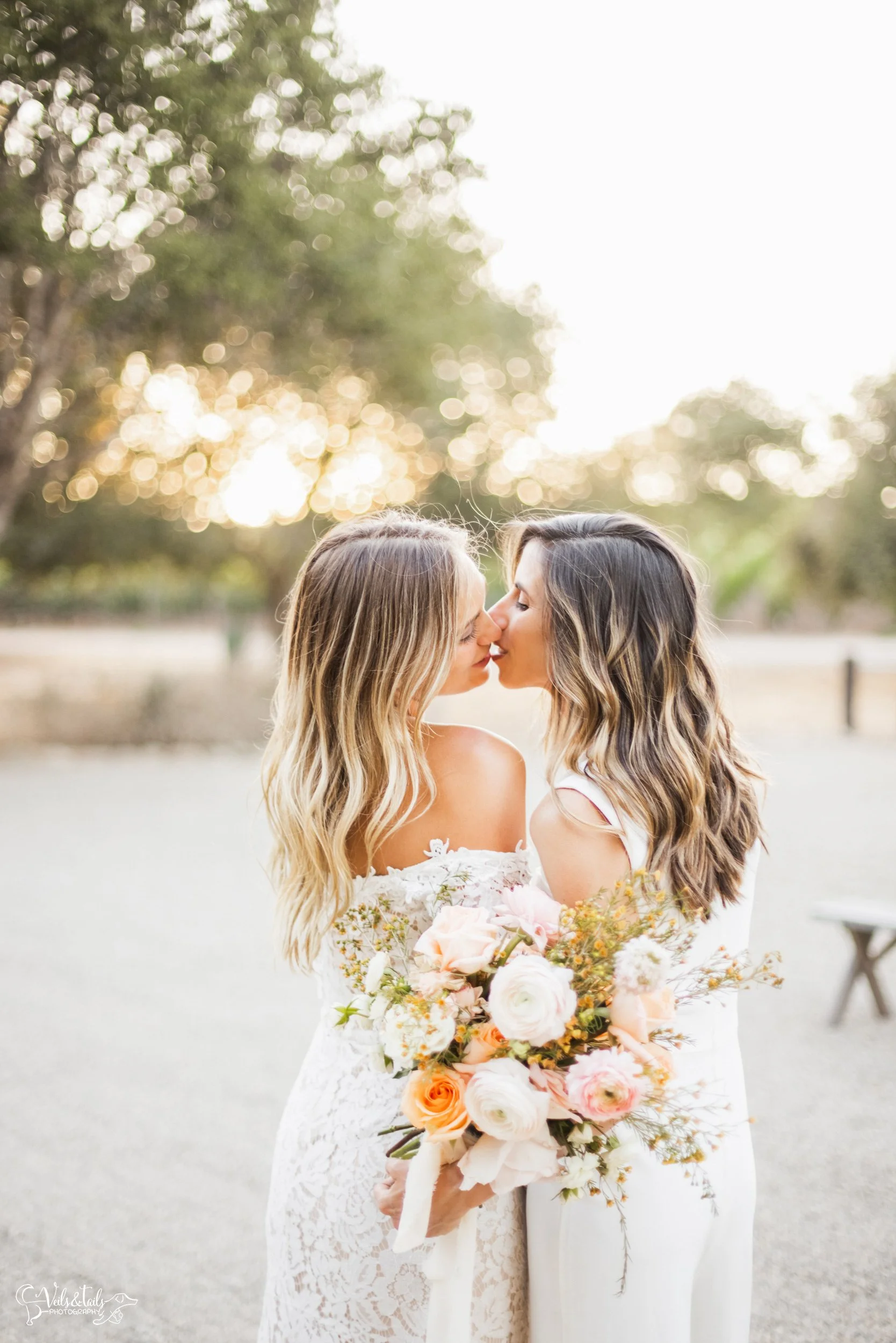 LGBTQ+ wedding photography; romantic bridal portraits at Lieff Ranch in Santa Ynez, Veils &amp; Tails Photography