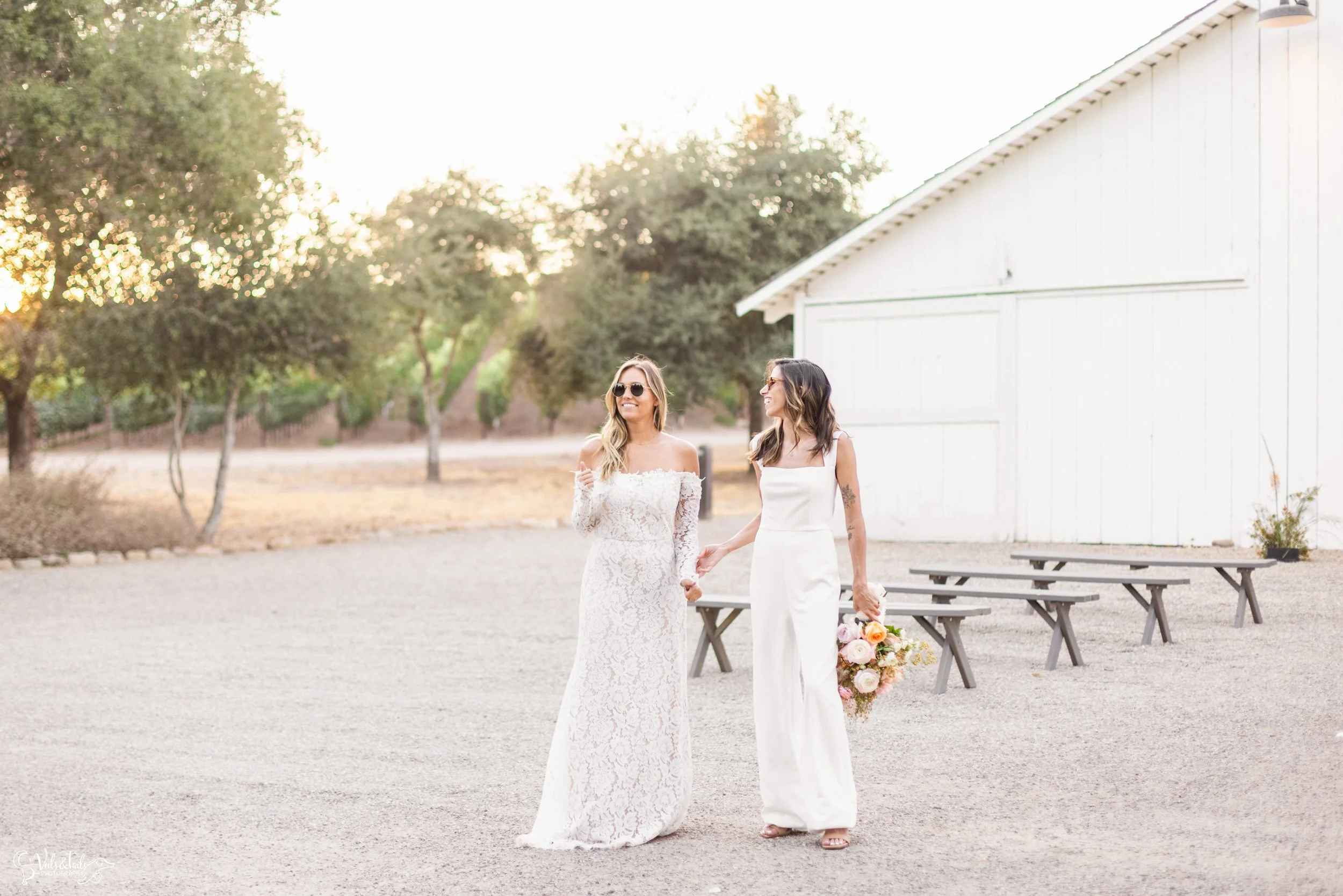 LGBTQ+ wedding photography; white barn, bridal portraits at Lieff Ranch in Santa Ynez, Veils &amp; Tails Photography
