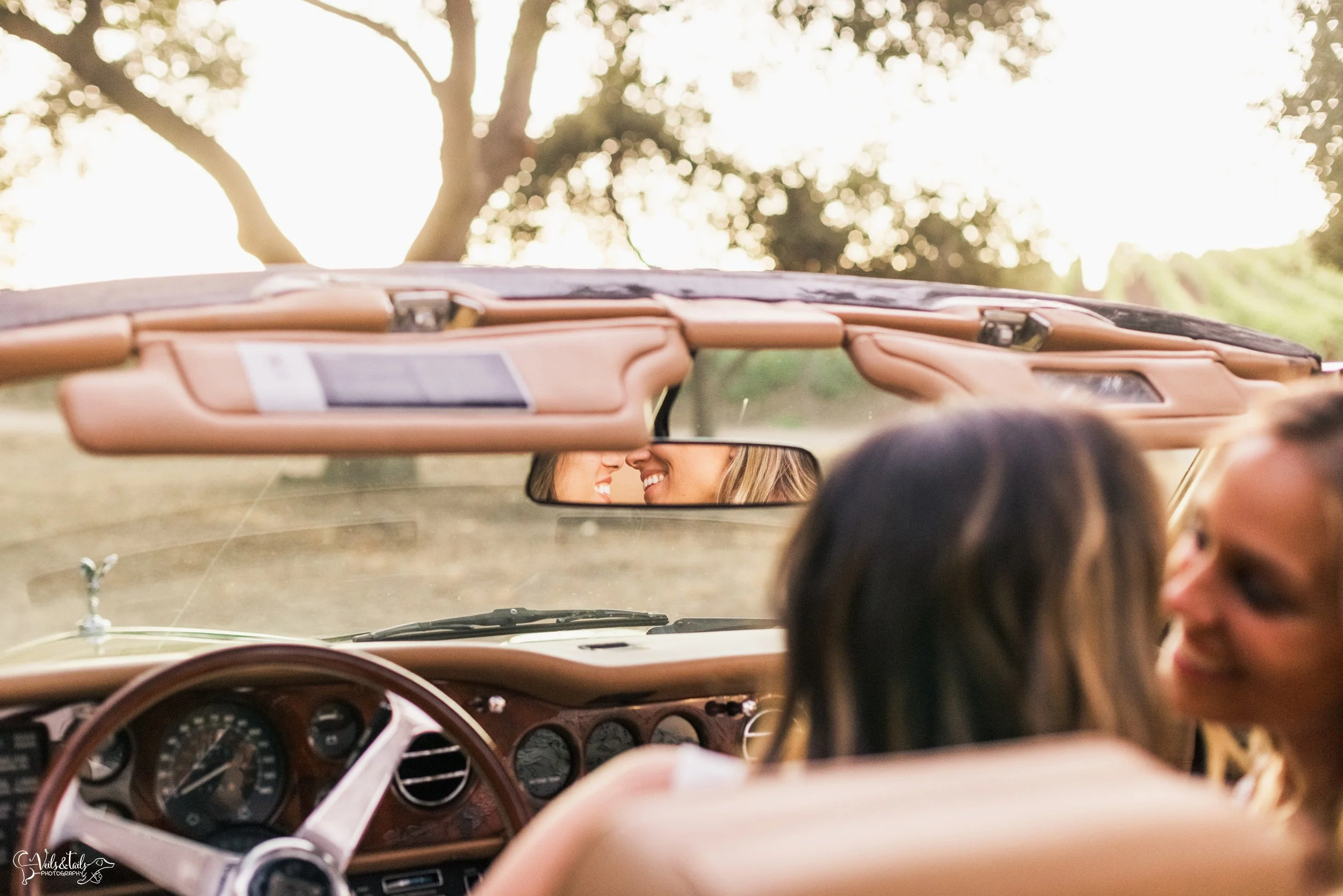 LGBTQ+ elopement photography; vintage car wedding at Lieff Ranch in Santa Ynez, Santa Barbara, Veils &amp; Tails Photography
