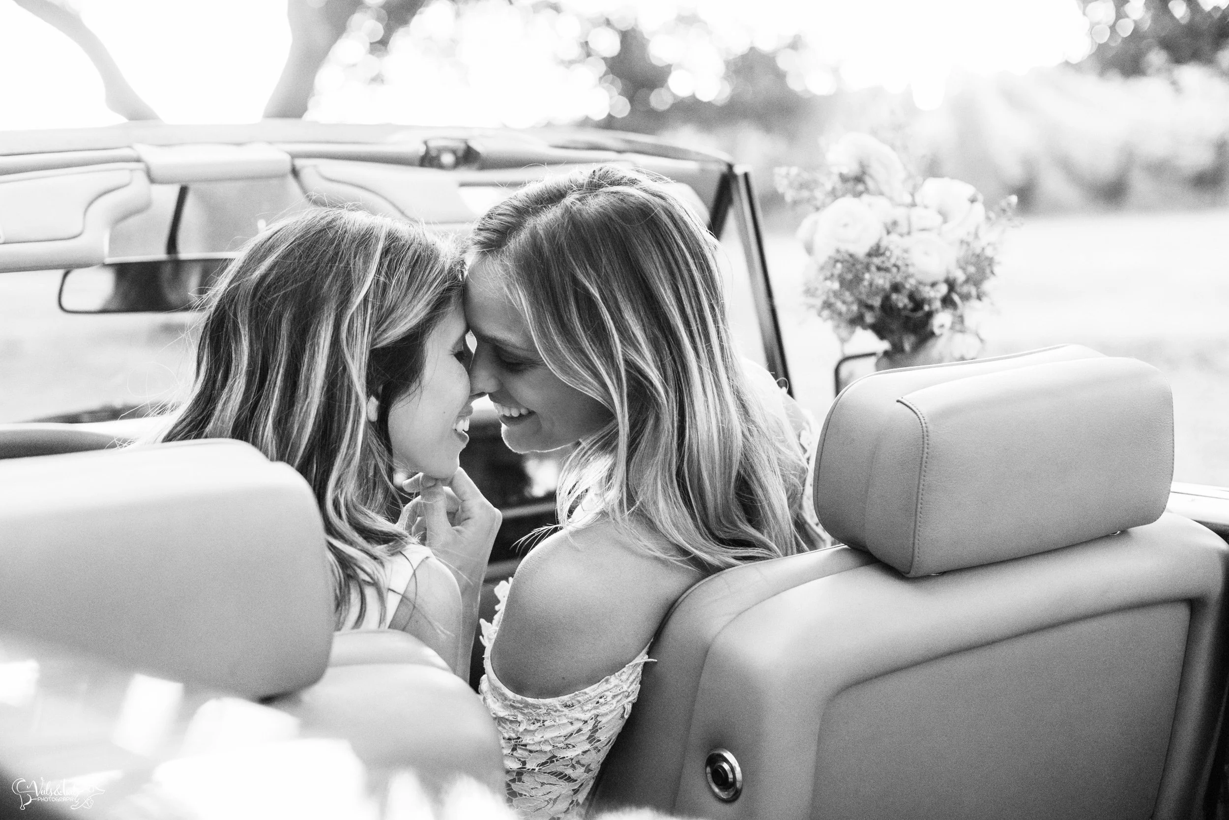 LGBTQ+ elopement photography; vintage car wedding at Lieff Ranch in Santa Ynez, Santa Barbara, Veils &amp; Tails Photography