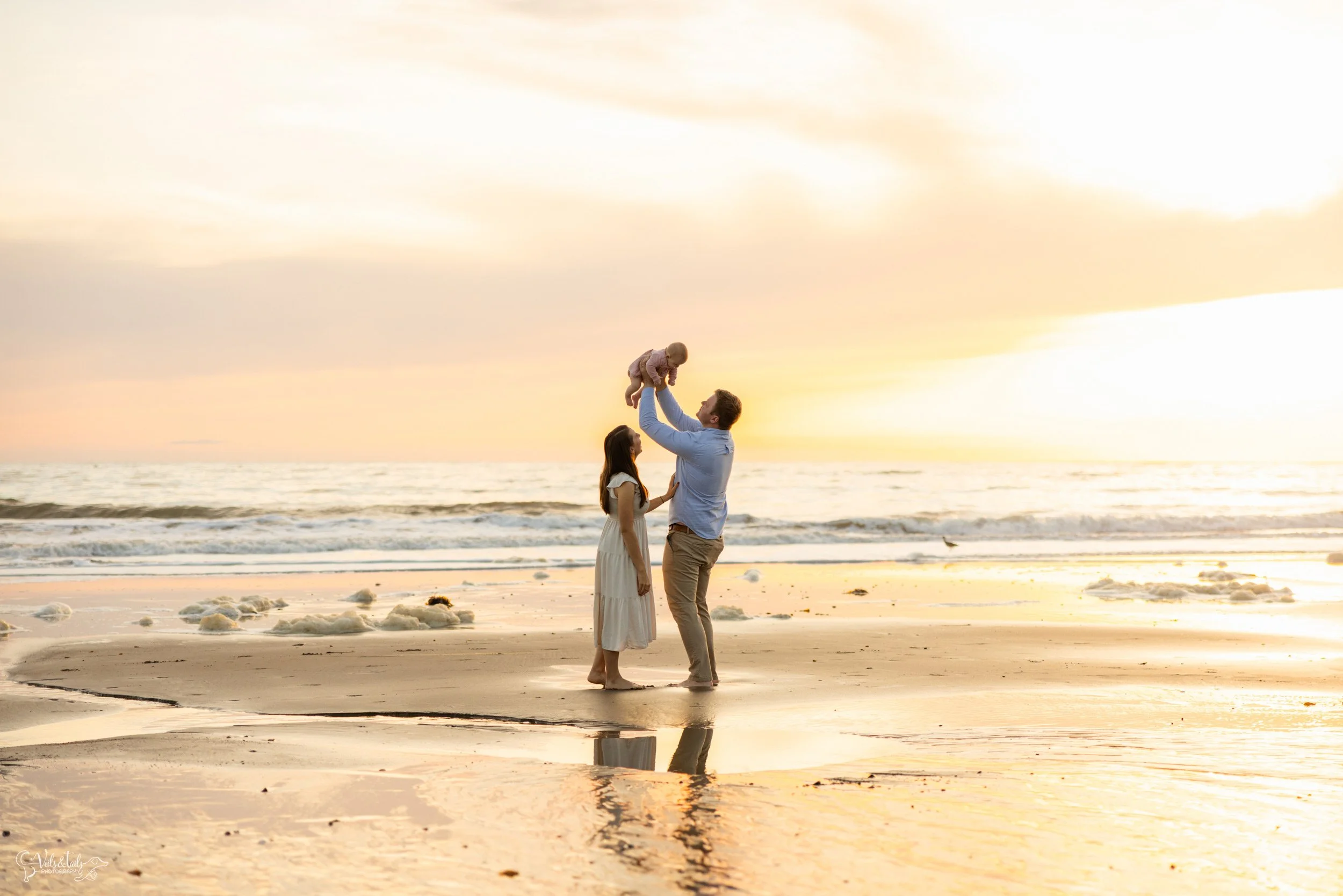 beach family newborn session in Santa Barbara, Veils &amp; Tails Photography