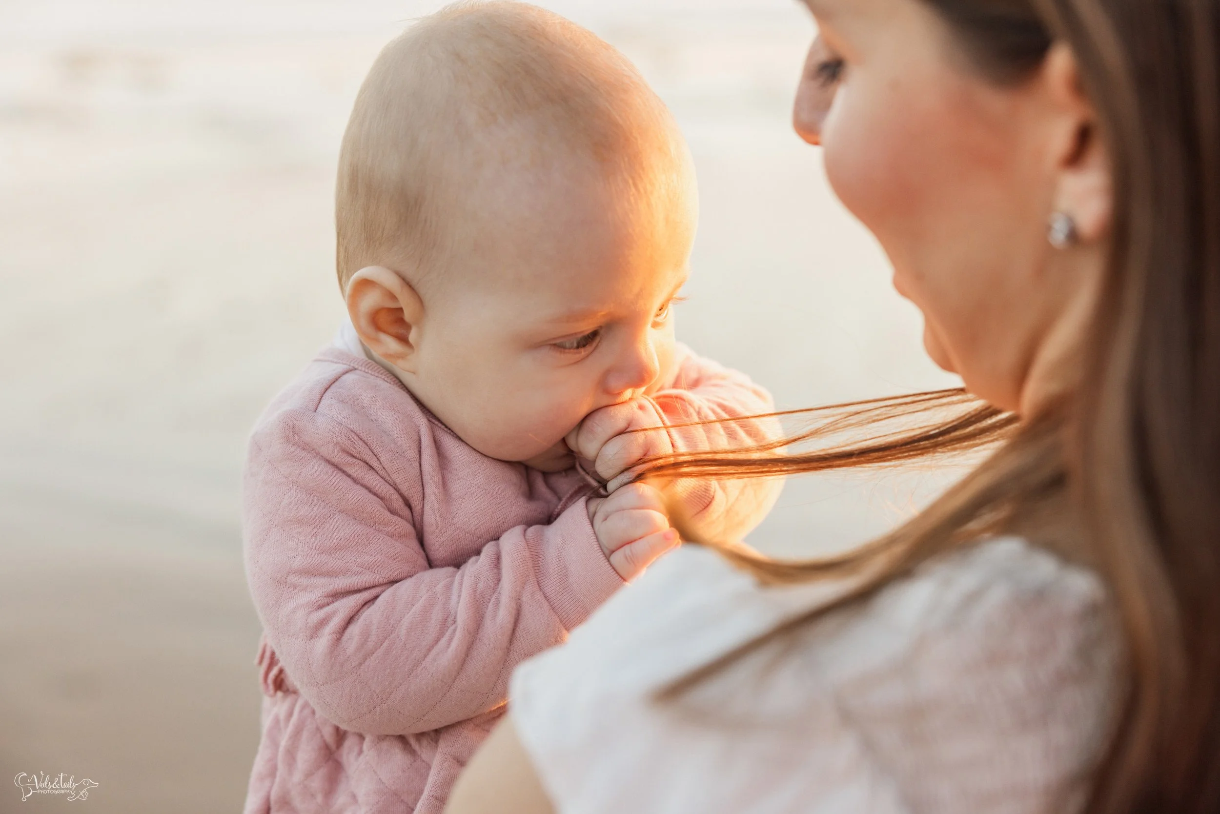 beach baby mother session in Santa Barbara, Veils &amp; Tails Photography