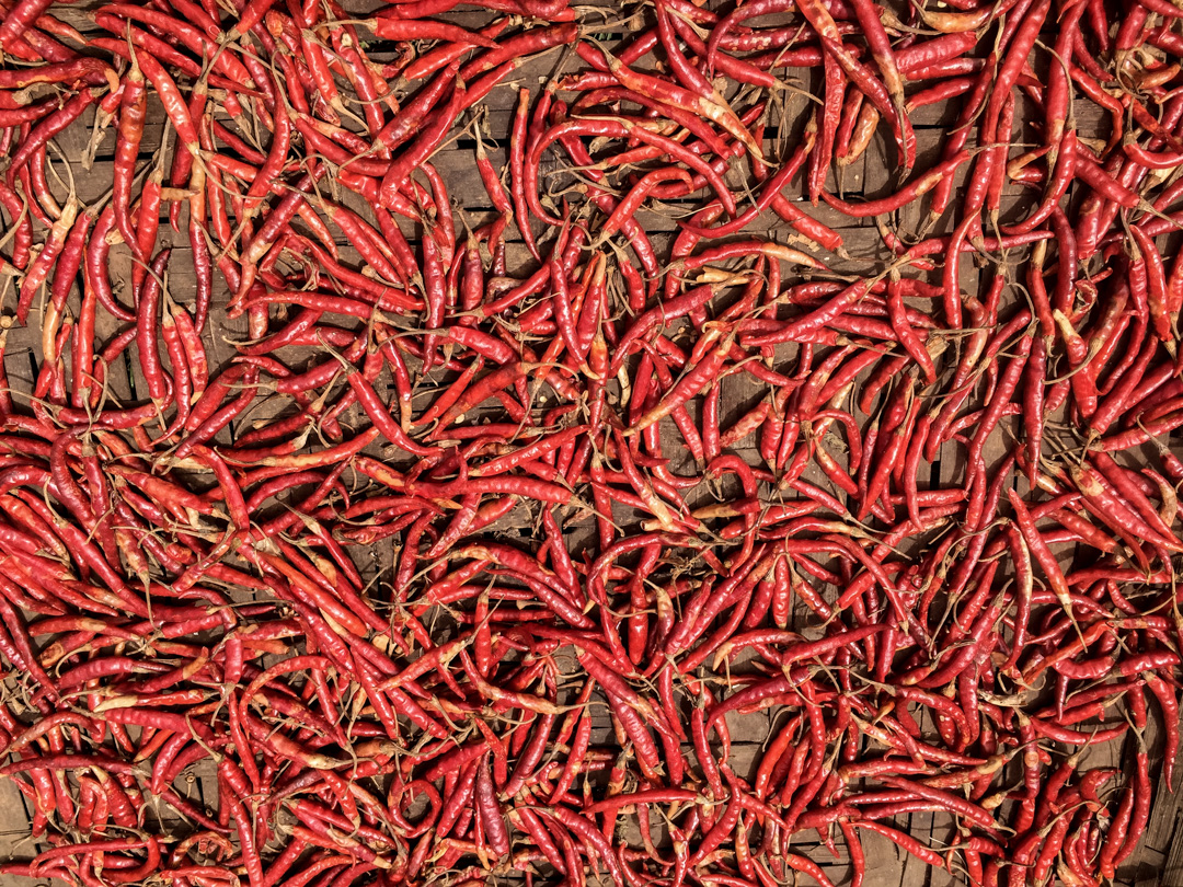 Everywhere chillies were drying in the sun.... Hot.... and hot.