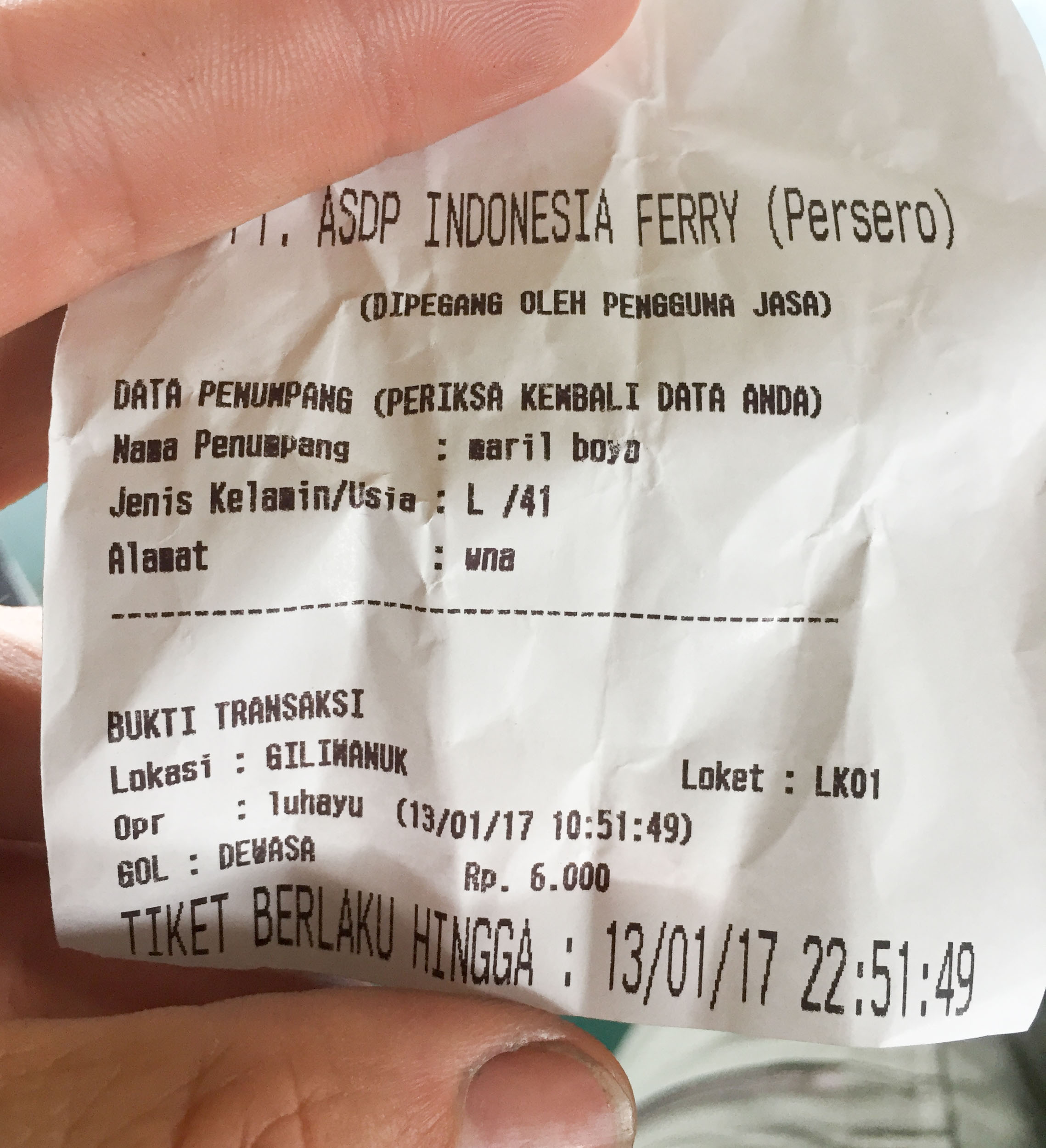 Passport handed across for the ferry ticket.... New name.... Maril Boyo.... A hint of Welsh there!