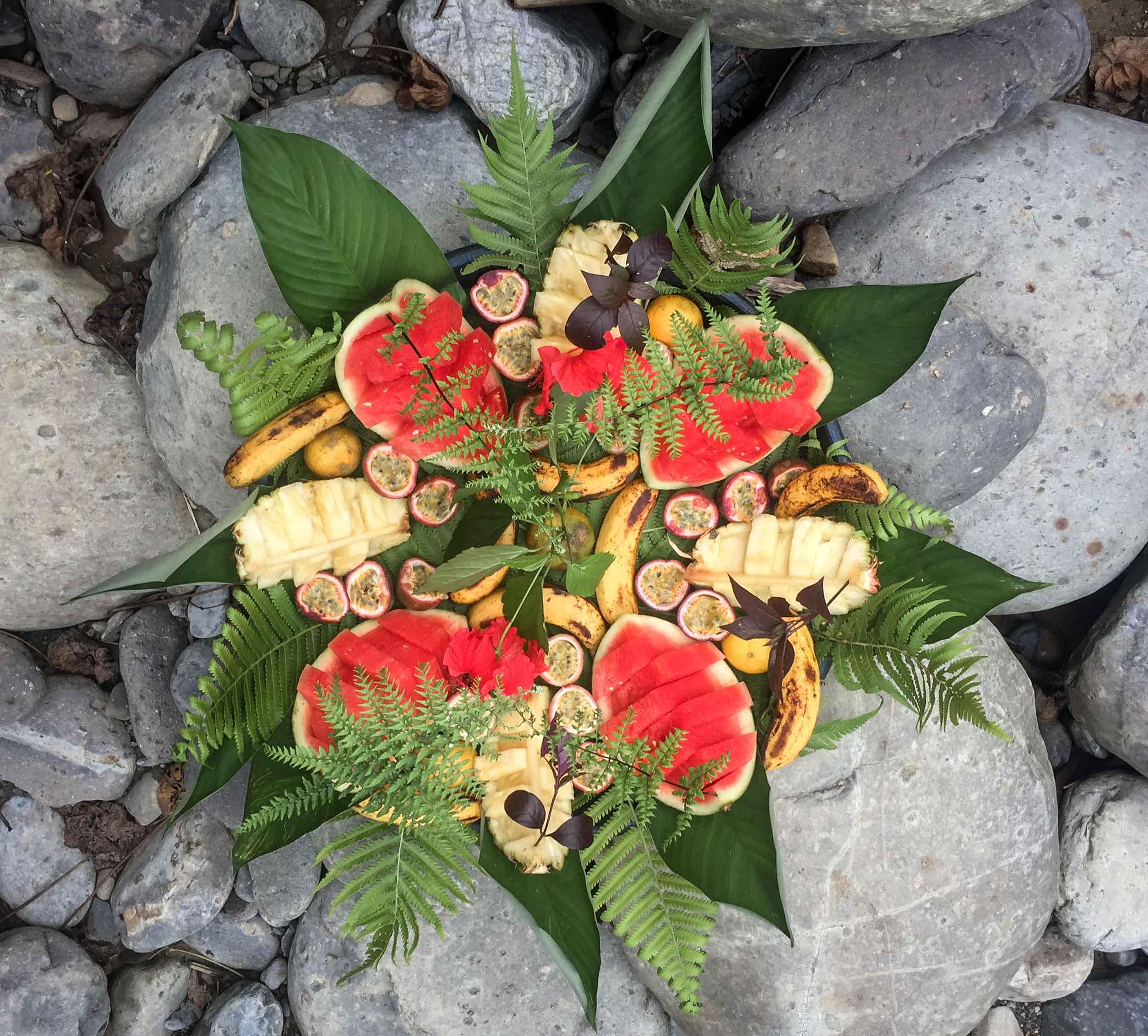 Jungle fruit salad prepared by the jungle cook.