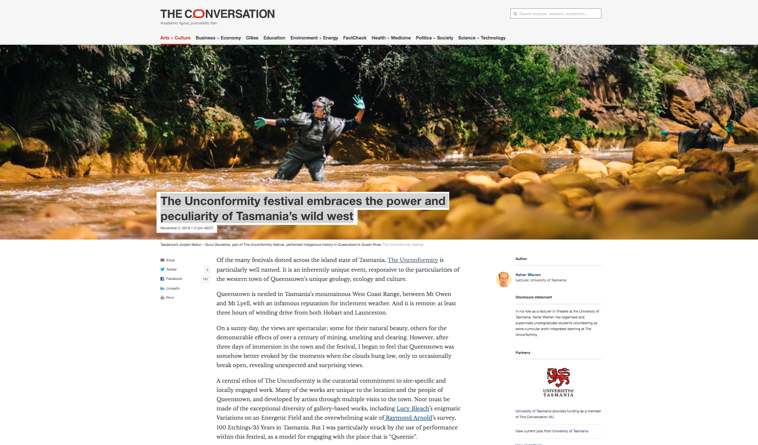 A review of A Score to Scratch the Surface— amongst other wonderful works in the 2018 Unconformity Festival. We had a very real time in Tassie….beautiful and complex country. Link to the full article here . November 2018.
