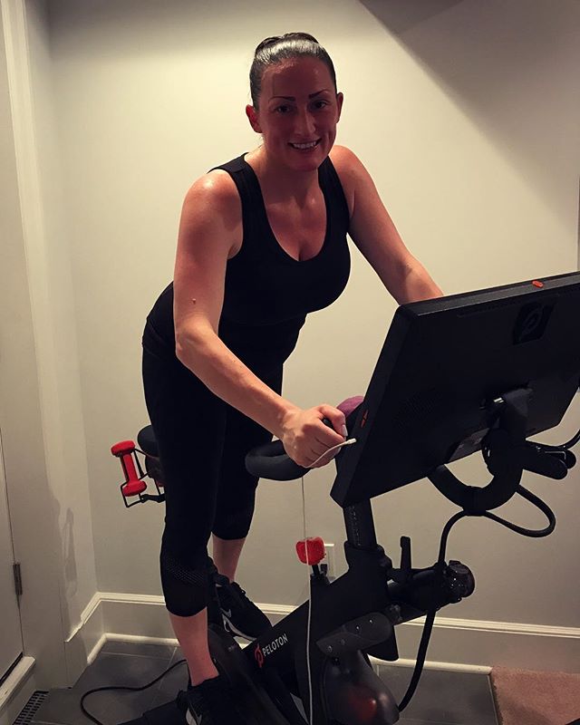 Post birthday sweat #thisis39 π¦ First @pelotoncycle ride, thanks to my sis @nicola.m.fraser π΄π»ββοΈ Almost #5months with BabyZ2 π€°π»