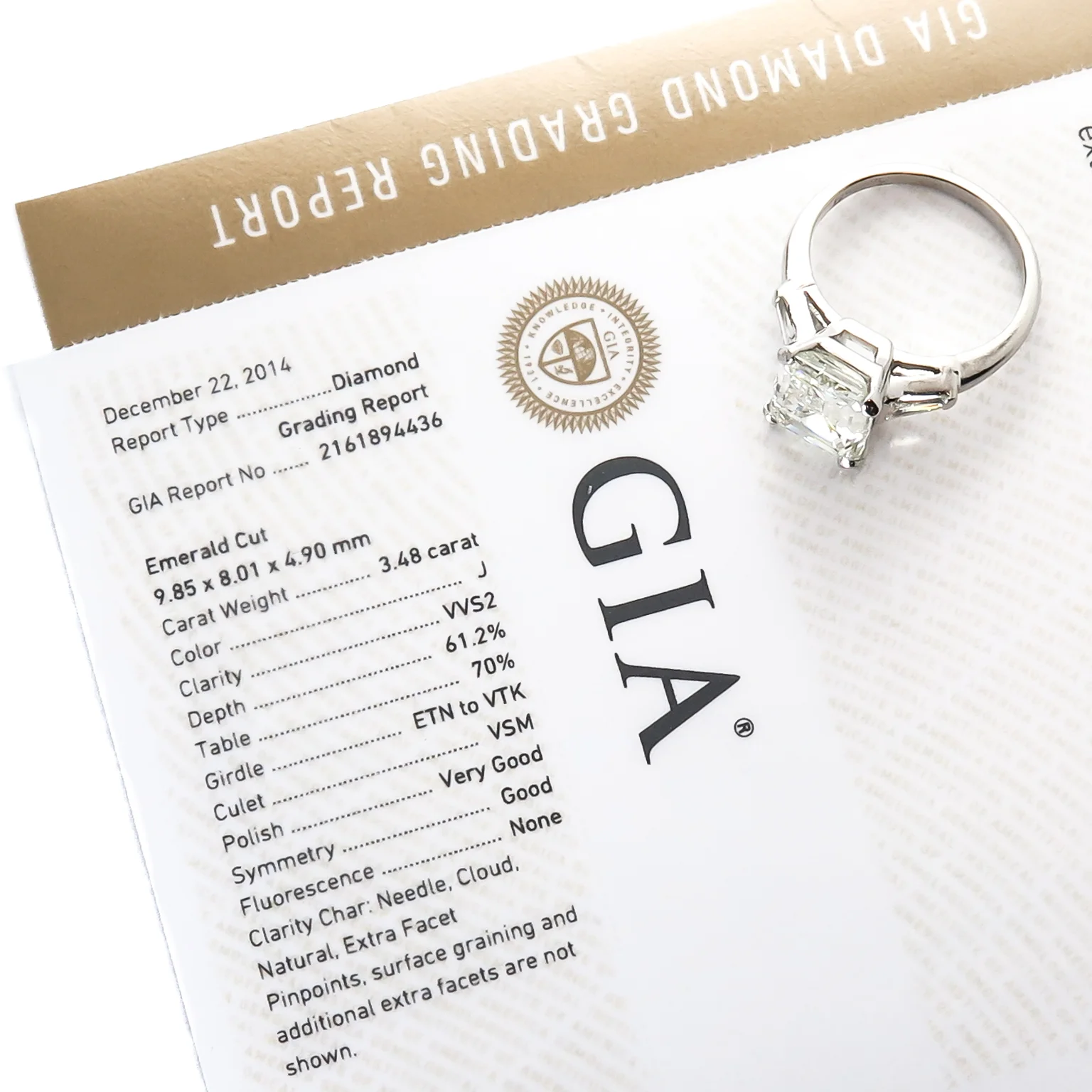 Fine 3.48 Carat Emerald Cut Diamond Platinum Ring