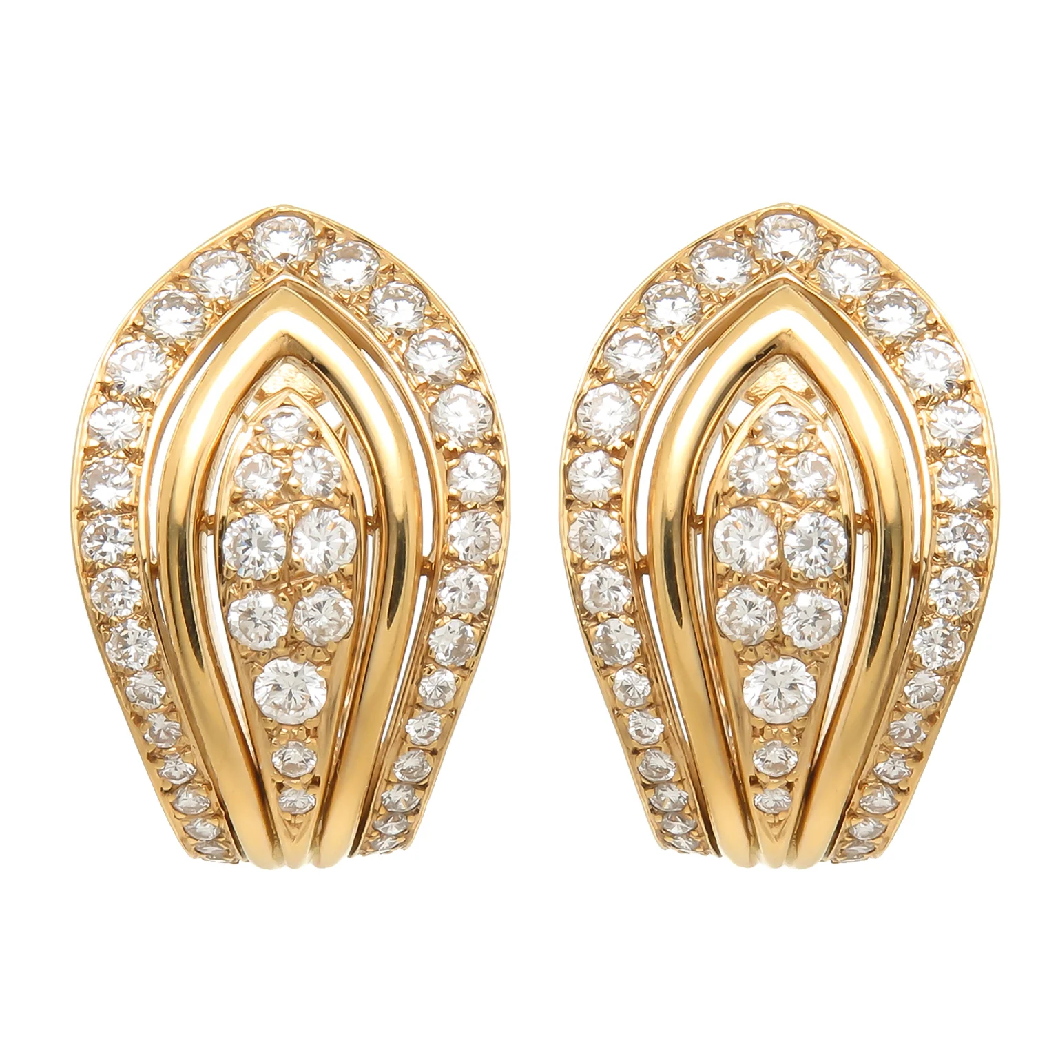 Cartier Diamond Gold Feather Shaped Earrings