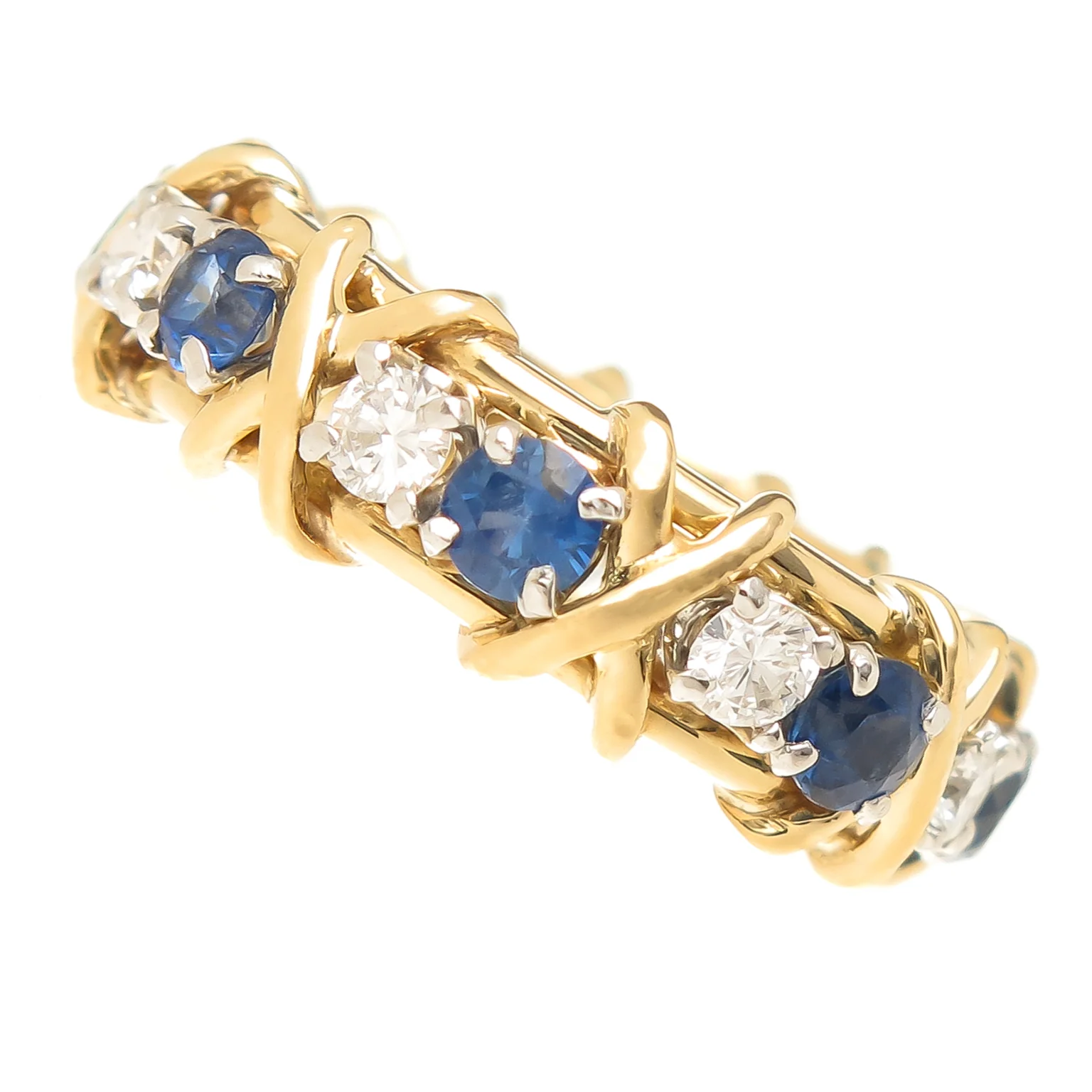Tiffany & Co. Schlumberger Sapphire Diamond Gold Platinum X Band Ring