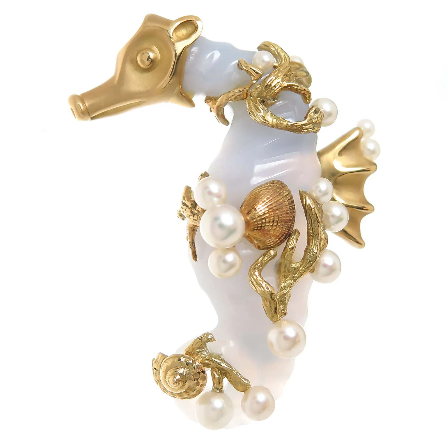 Seaman Schepps Gem Chalcedony Gold Seahorse Brooch