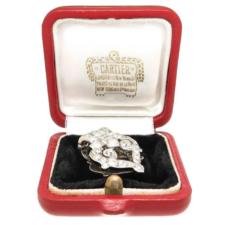 1920s Cartier Diamond Platinum Art Deco Dress Clip Worn by Joan Collins   N. GREEN AND SONS