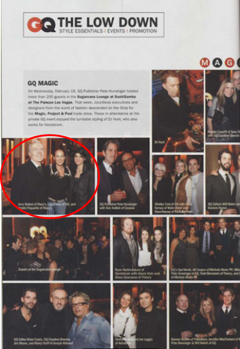 GQ MAGIC,PROJECT,POOL VEGAS PRESENTING TO MMG MDS TEAM Kristin Paquette with Jerry Balest VP OF FASHION MACY’SMMG