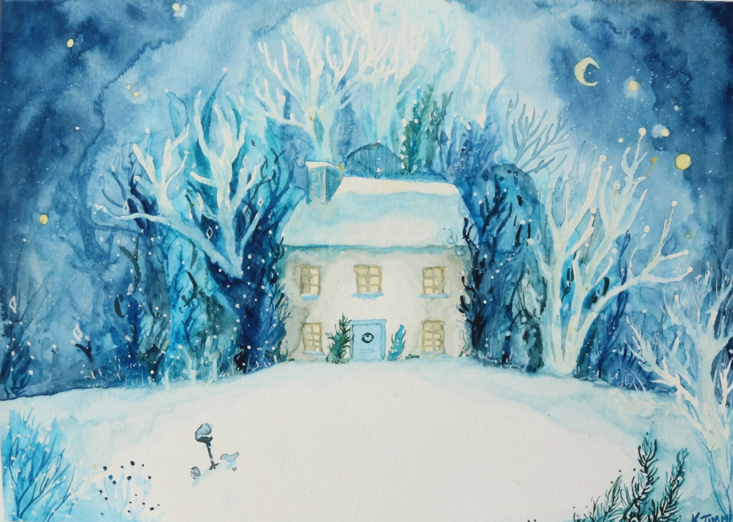 Winter Home - Watercolor by Katie Geis