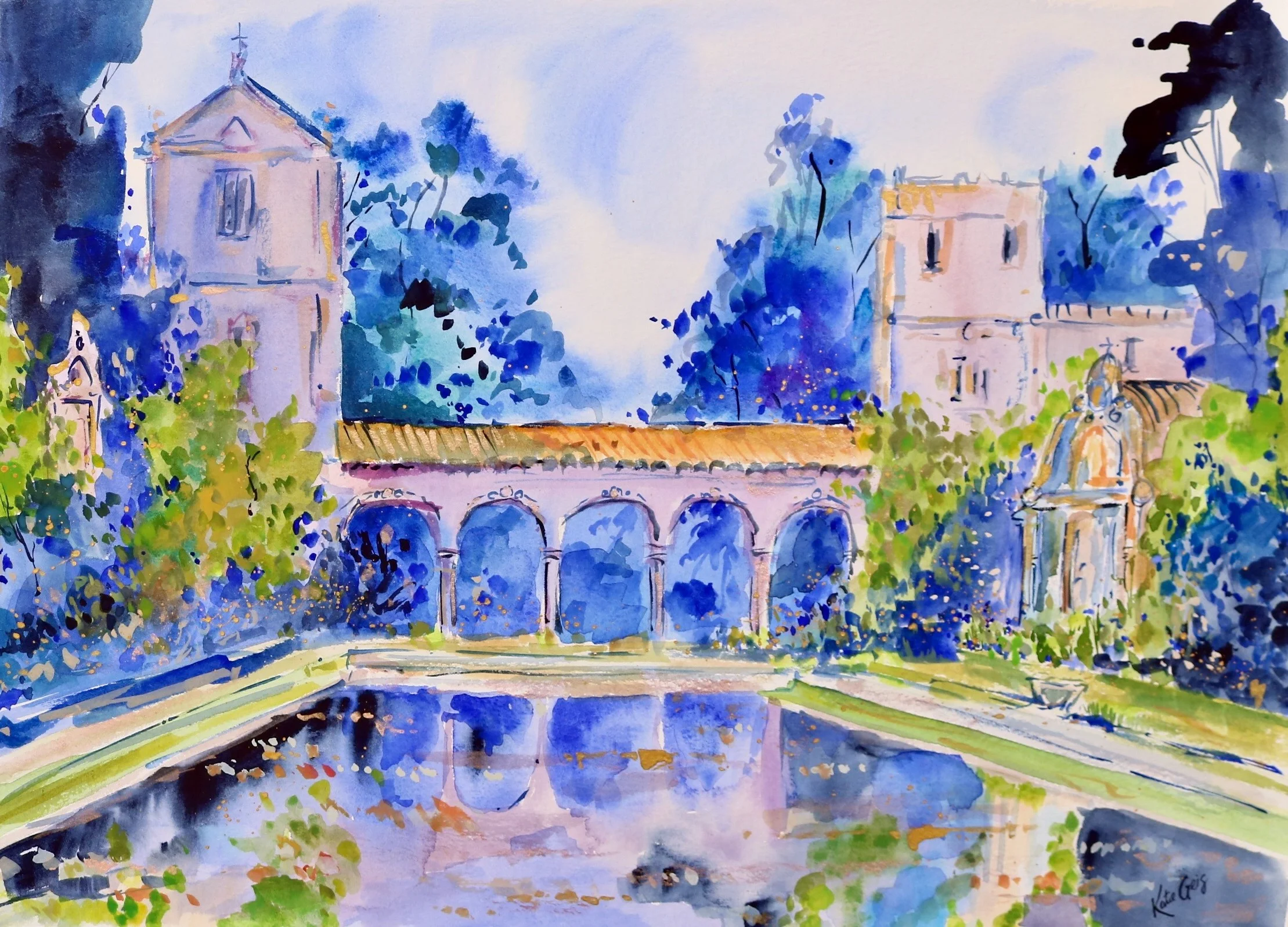 El Prado Lilly Pond - Watercolor by Katie Geis