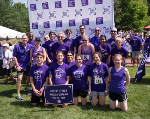 Der Lab members participating in the Purple Stride race. Photo credit: Scott Markowitz