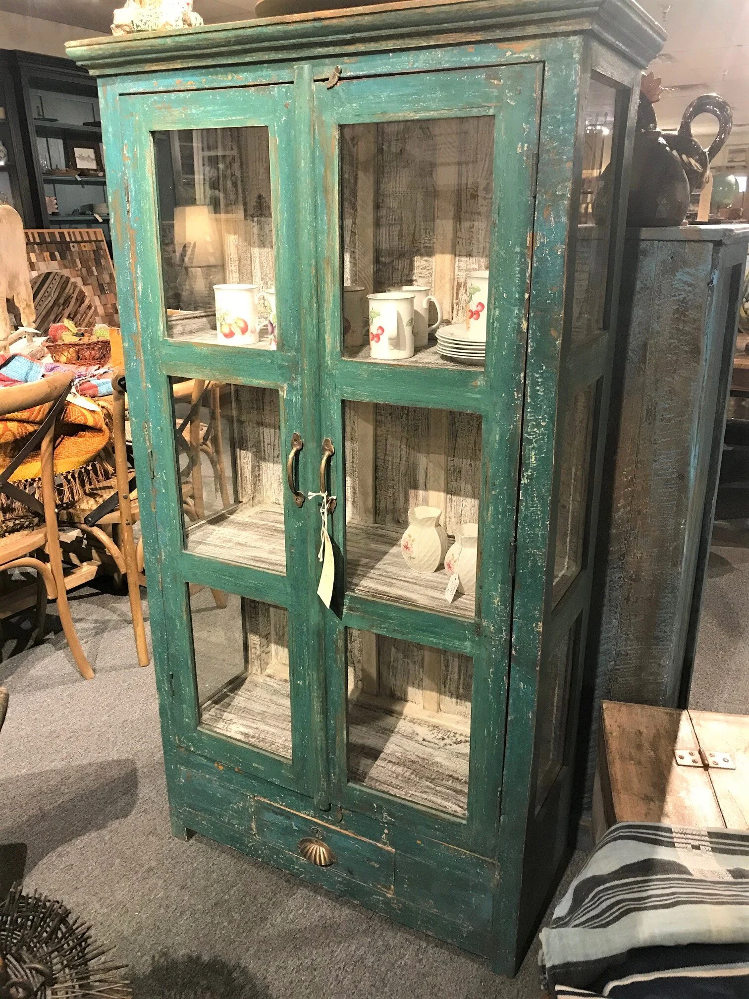 233. Rustic Green Glass Panel Cabinet (Copy)