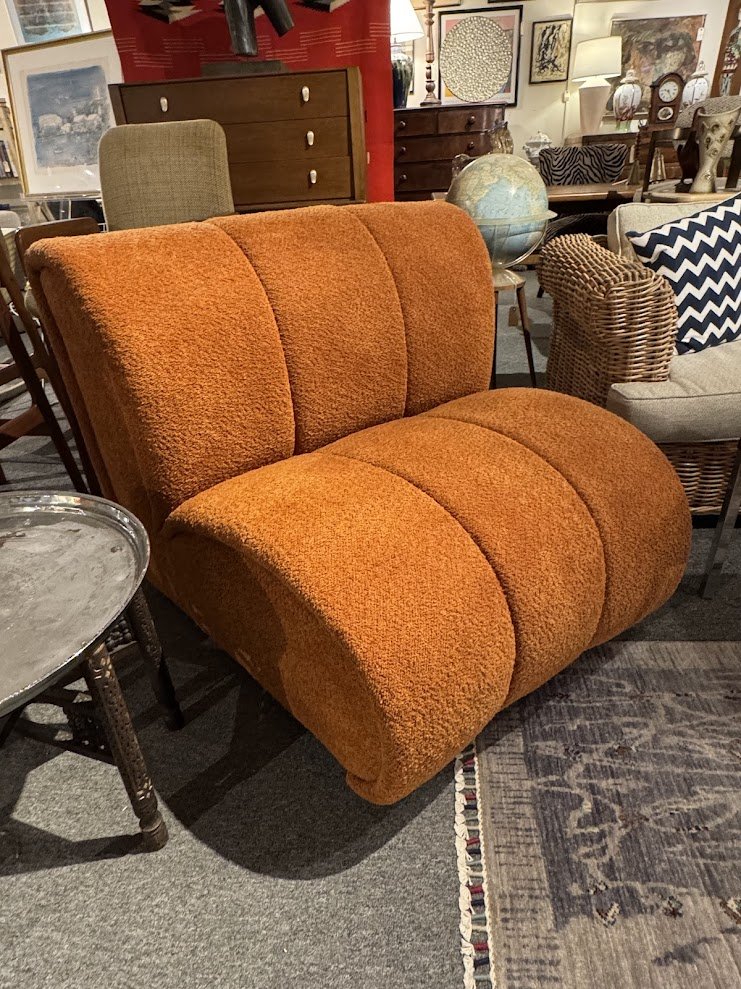 87 Contemporary Orange Boucle Lounge