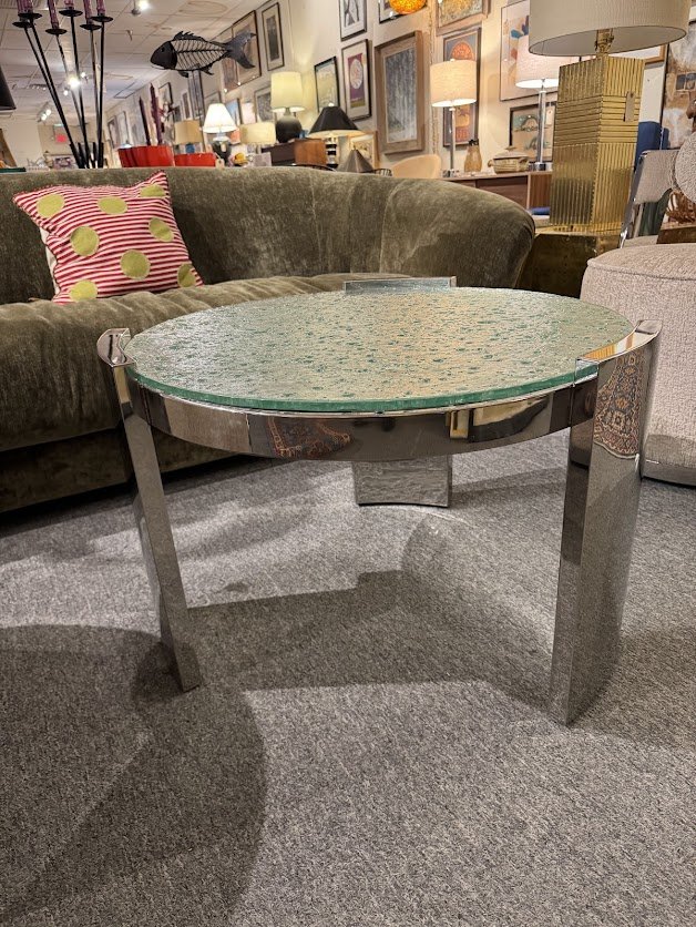 43 Contemp Bubbled Glass & Chrome Table