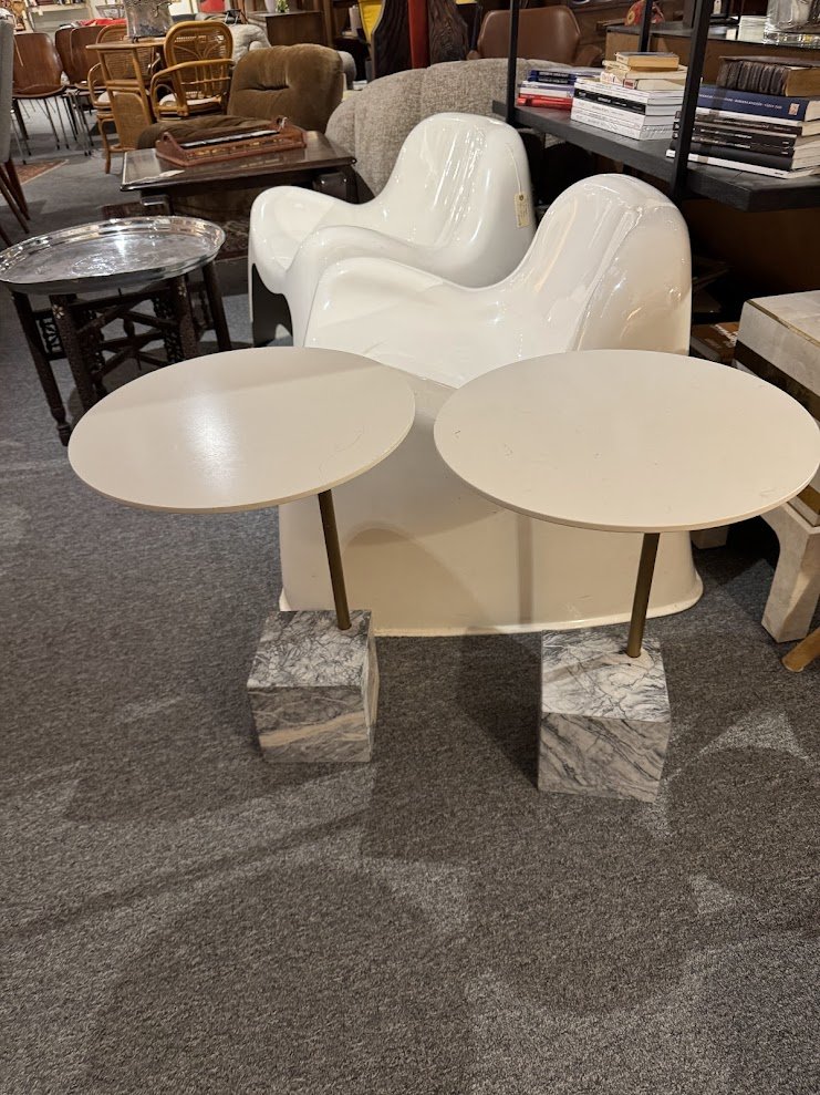 67 Pair of Small Tables w Stone Base