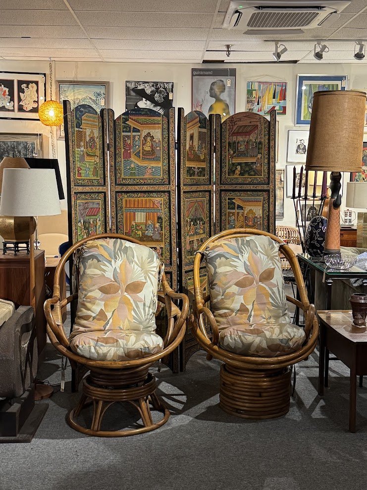 5 Pair of Swivel Bamboo Chairs