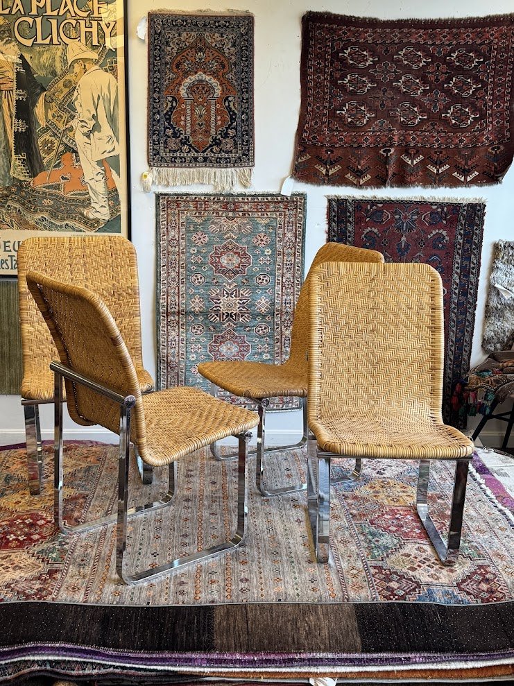 235 Four Vintage Chrome/Rattan Dining Chairs