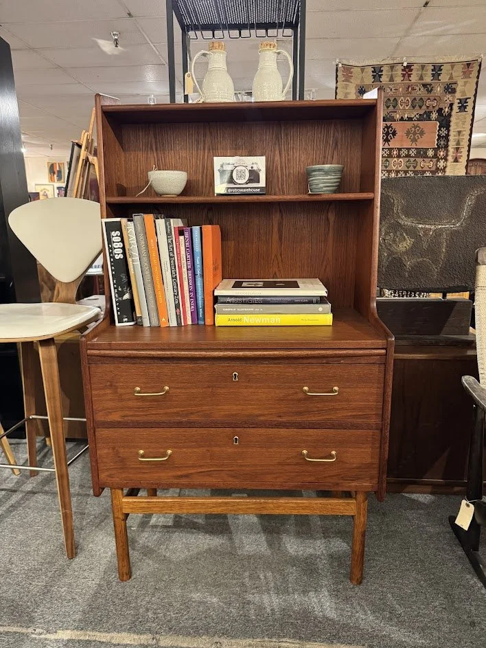 38 Mid C Teak Desk/Shelf/Chest w Oak Legs