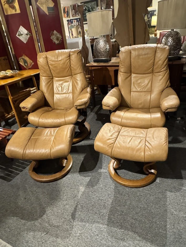 73 Pr of Leather Recliners and Ottomans