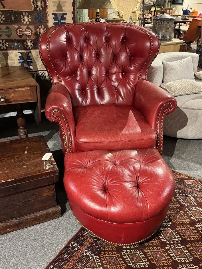 705 Tufted Red Leather Chair and Ottoman