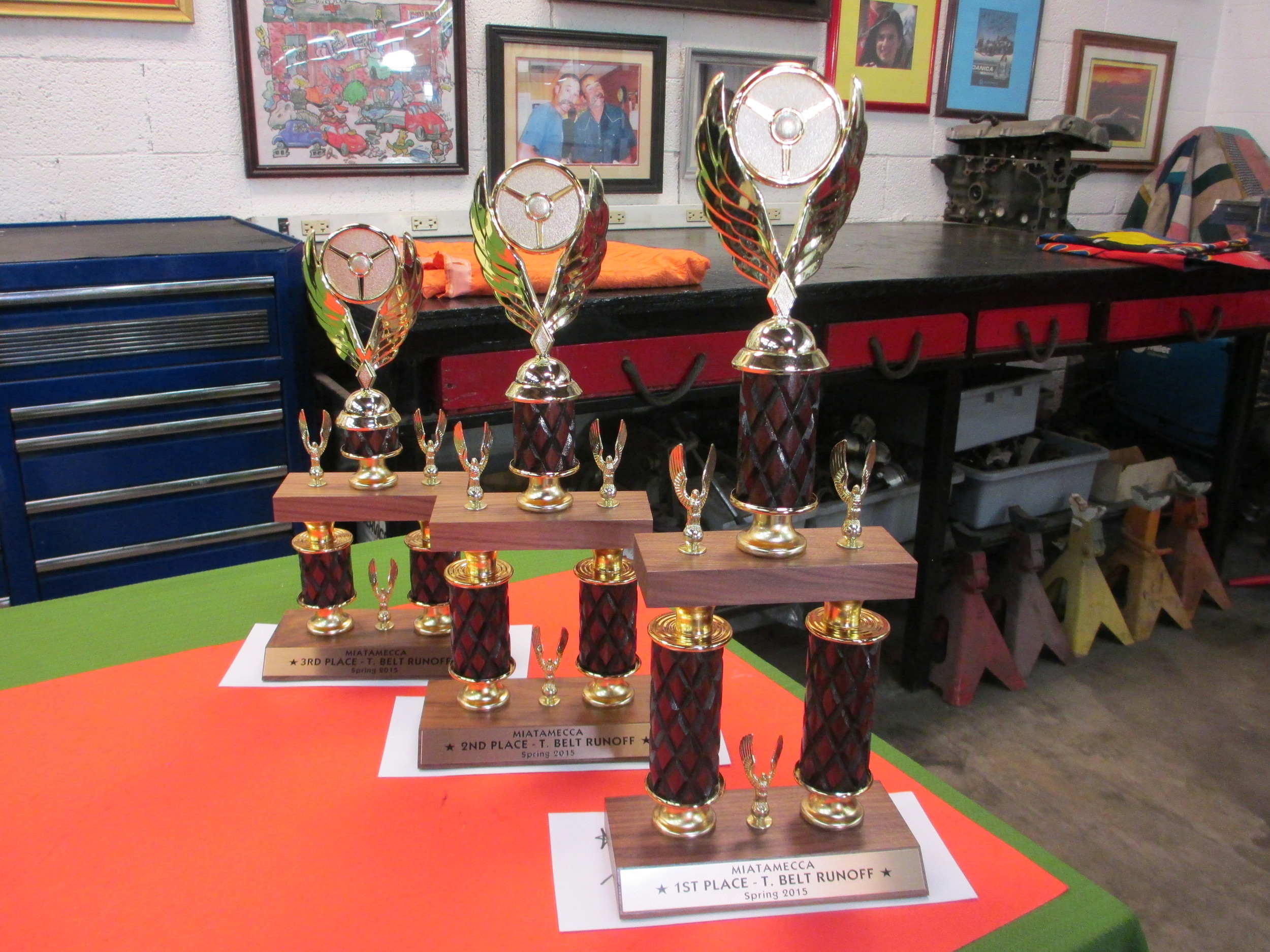 003 trophies for the winners of the timing belt installation competition 3-28-15