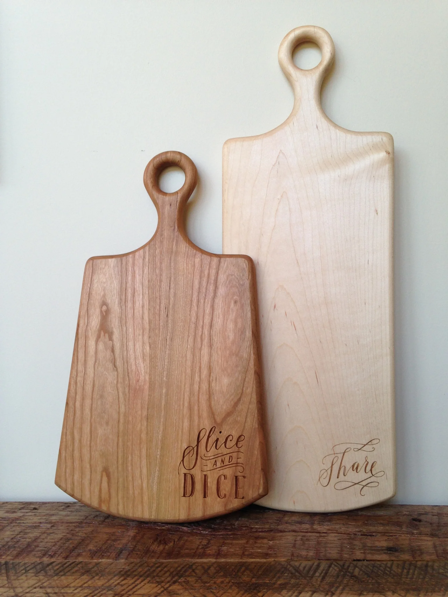 handled boards, engraved