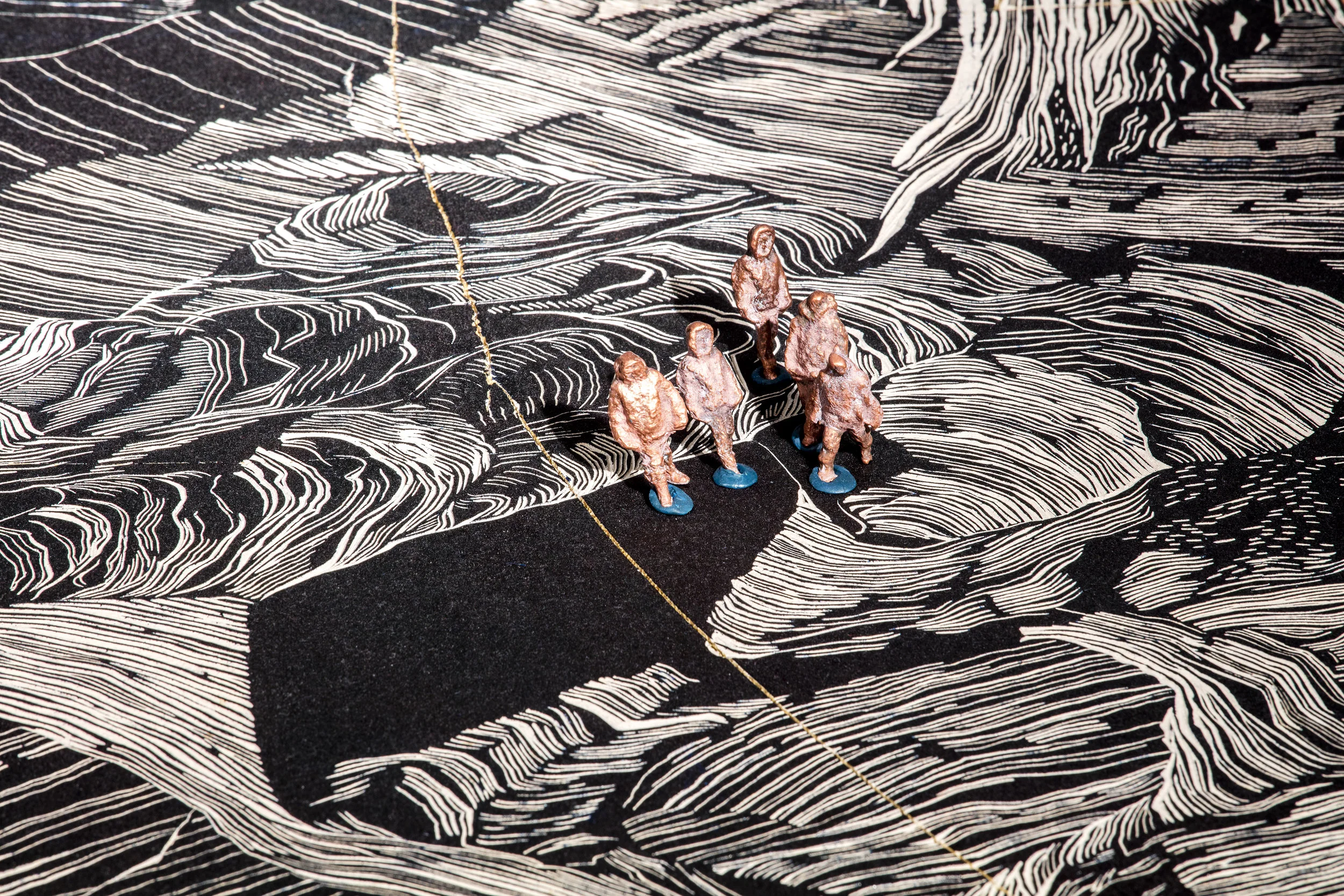 Figures made from 3D scans of our young friends in Kinngait cast from copper from the former Peter Pitseolak School in Kinngait (Cape Dorset, NU). Casting help from Fair Trade Jewellery Co.