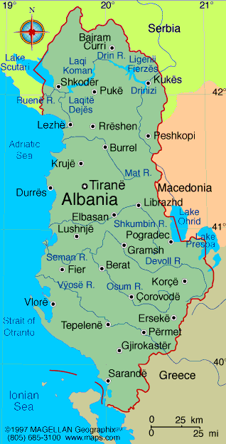 A map of Albania