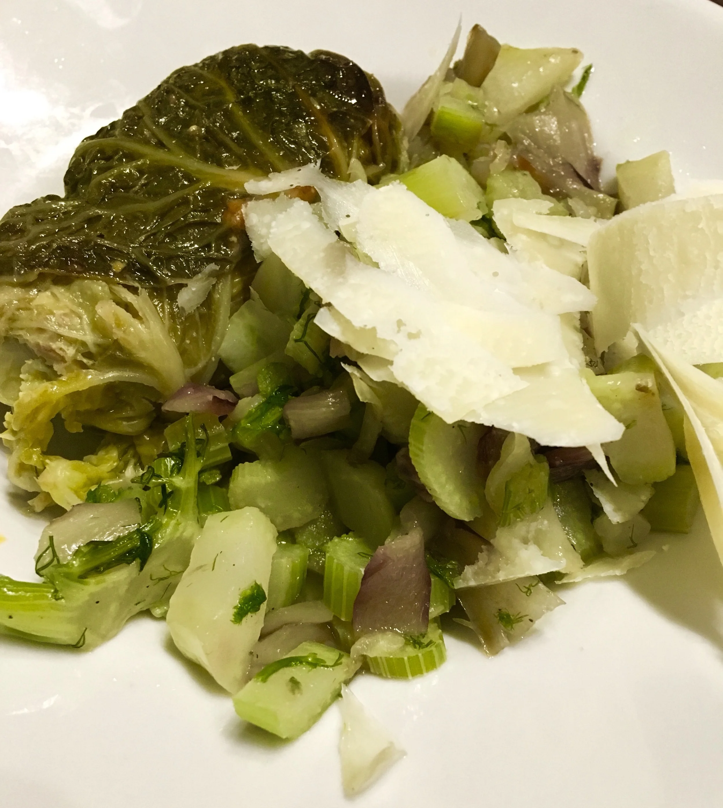 Pork filled cabbage roll with braised fennel and treviso