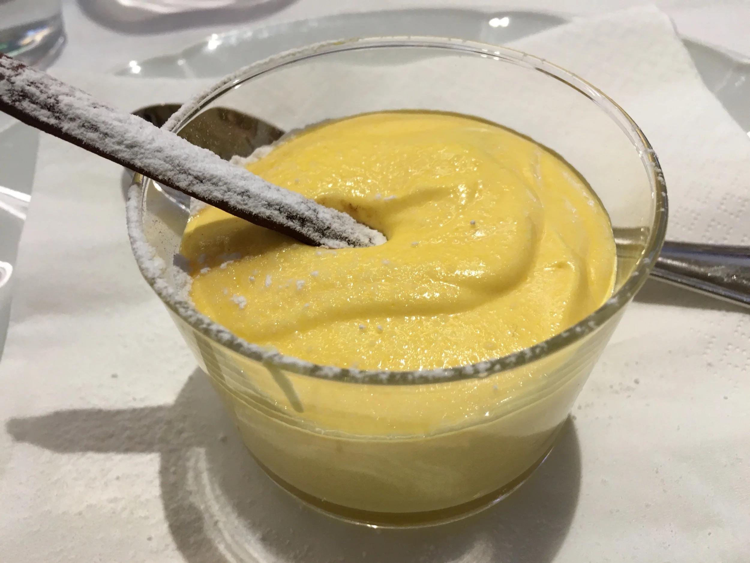 Zabaione with crushed amaretto cookies inside